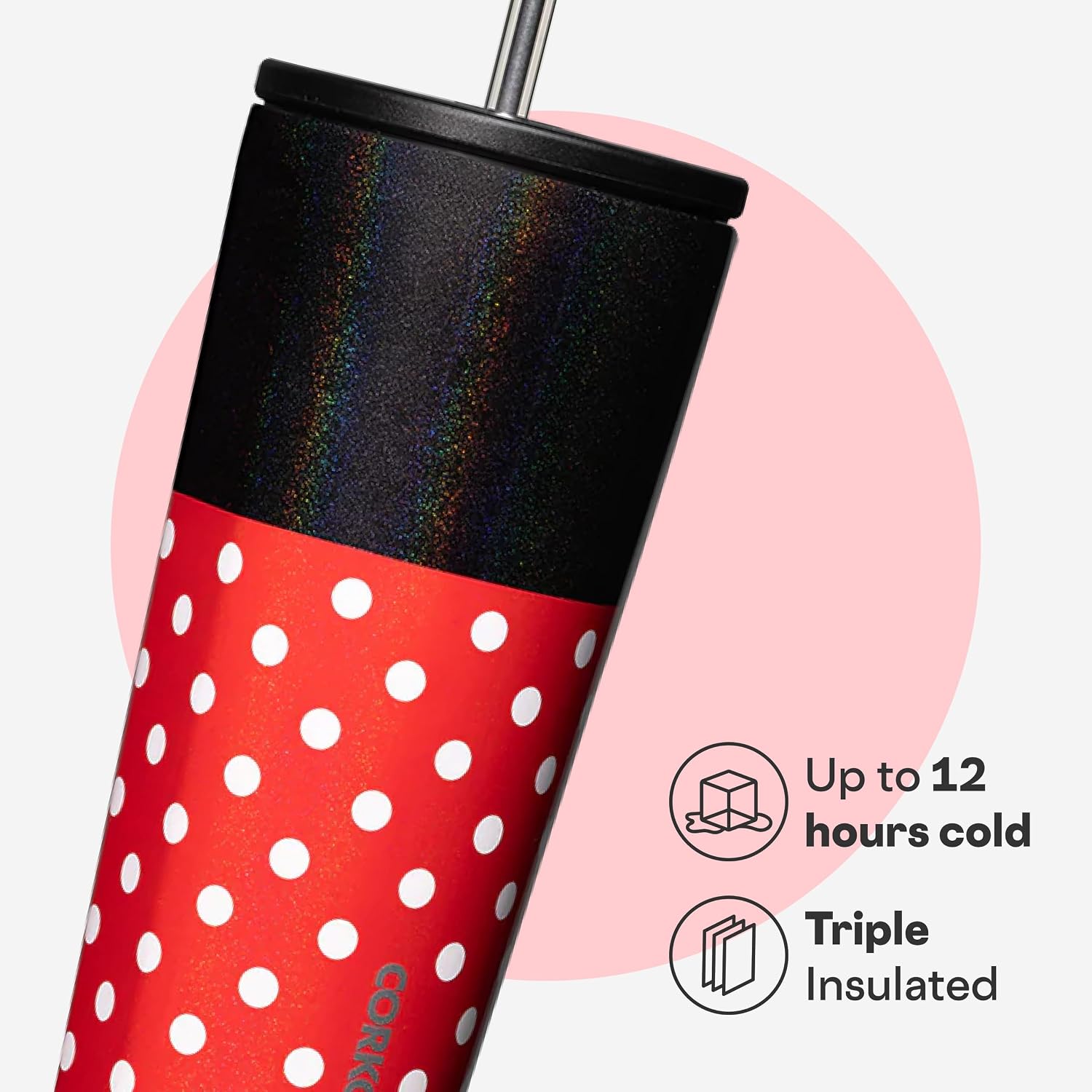 Corkcicle Vaso frío de Disney, mantiene las bebidas frías durante 12 horas, acero inoxidable con triple aislamiento, popote y tapa de rosca, regalo de verano, mantiene las bebidas frías - 24 onzas