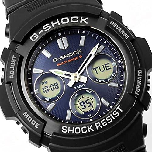Self-Defense Officer Navy Seals Police Officer G-Shock 200m Water Resistant Radio Solar Analog Digi Plastic Belt Watch for Men (AWG-M100MR-4, AWG-M100SB-2A, AWG-M100S-7A) (AWG-M100SB-2A (AWG-M100SB-2A