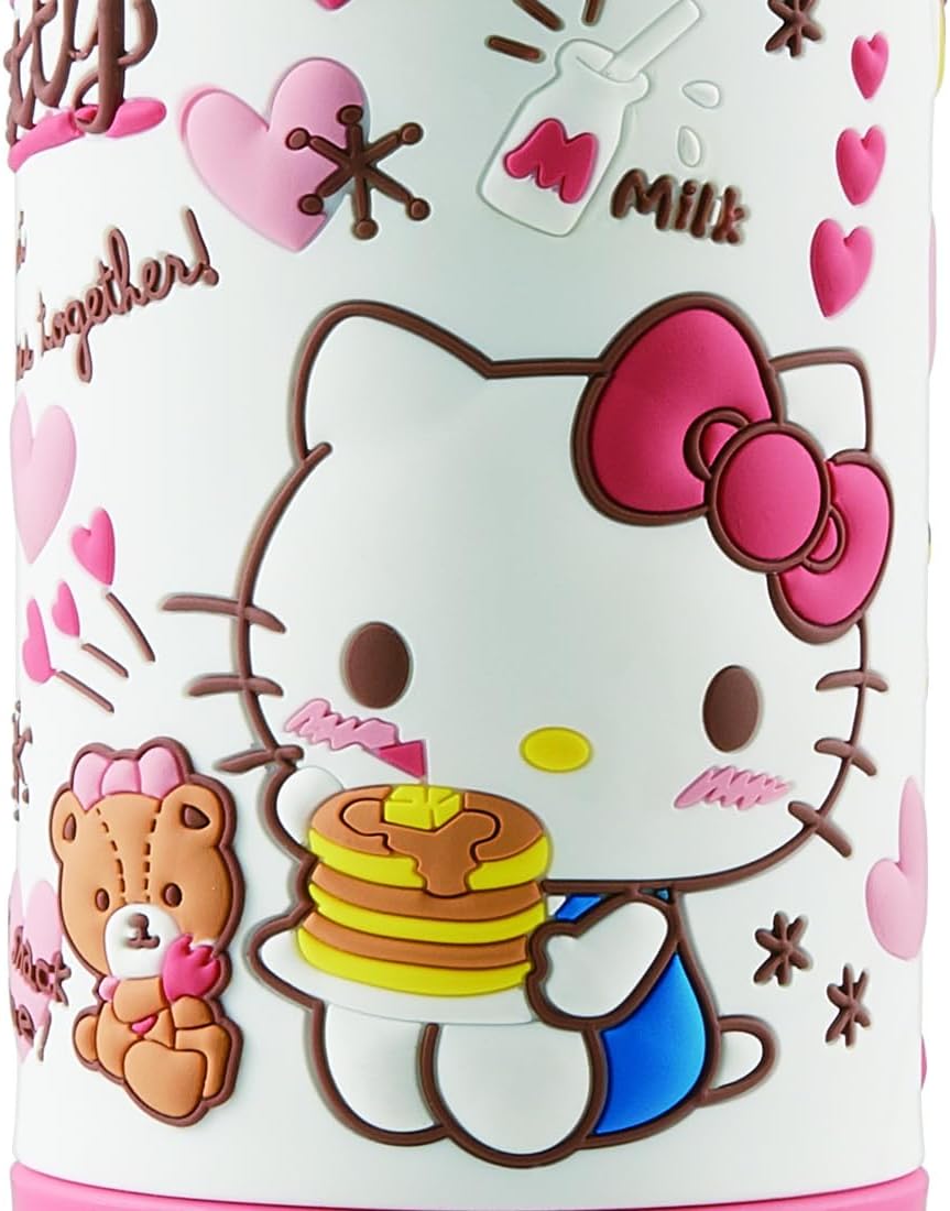 Skater SSPV4 Sanrio-A Stainless Steel Children's Water Bottle, 12.8 fl oz (380 ml), Drinking Straw, 3D, Hello Kitty Snack Time