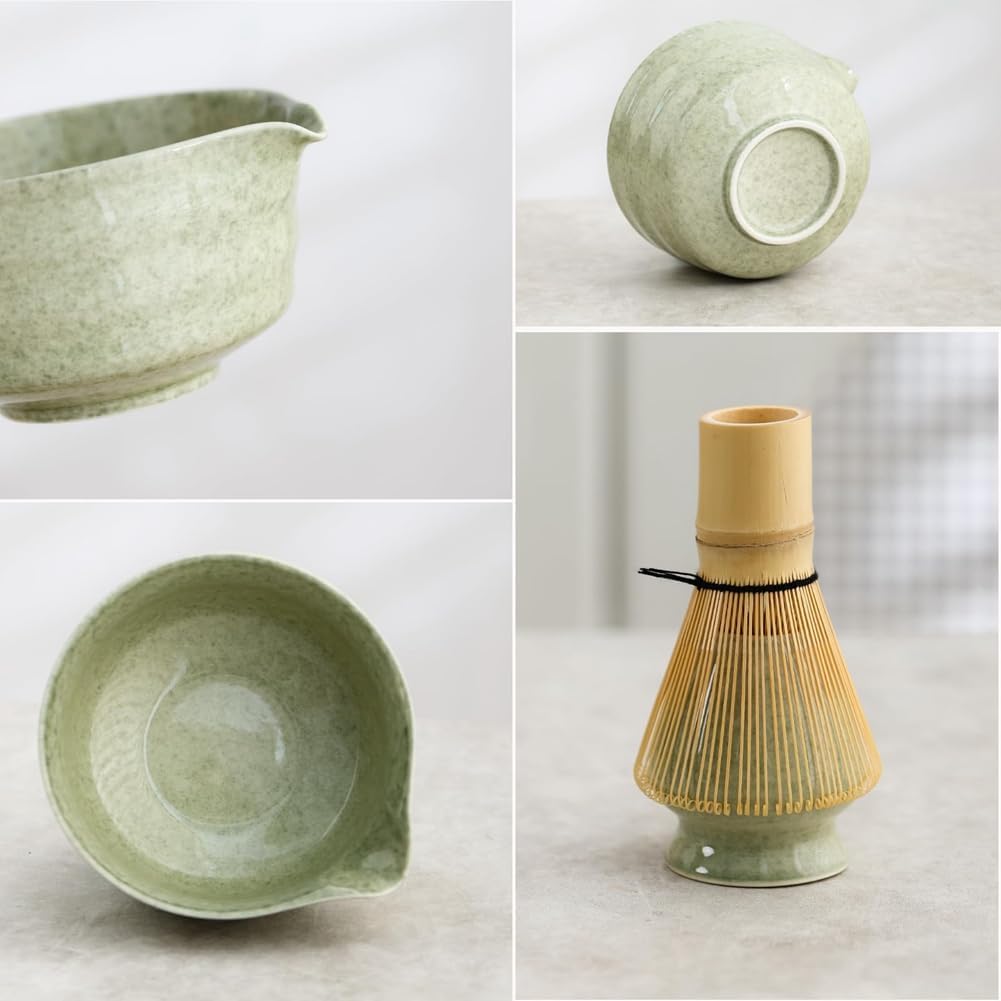 Chaksy Matcha Set, Japanese Tea Set Includes Matcha Bowl with Spout, Matcha Holder, Bamboo Matcha and Bamboo Scoop