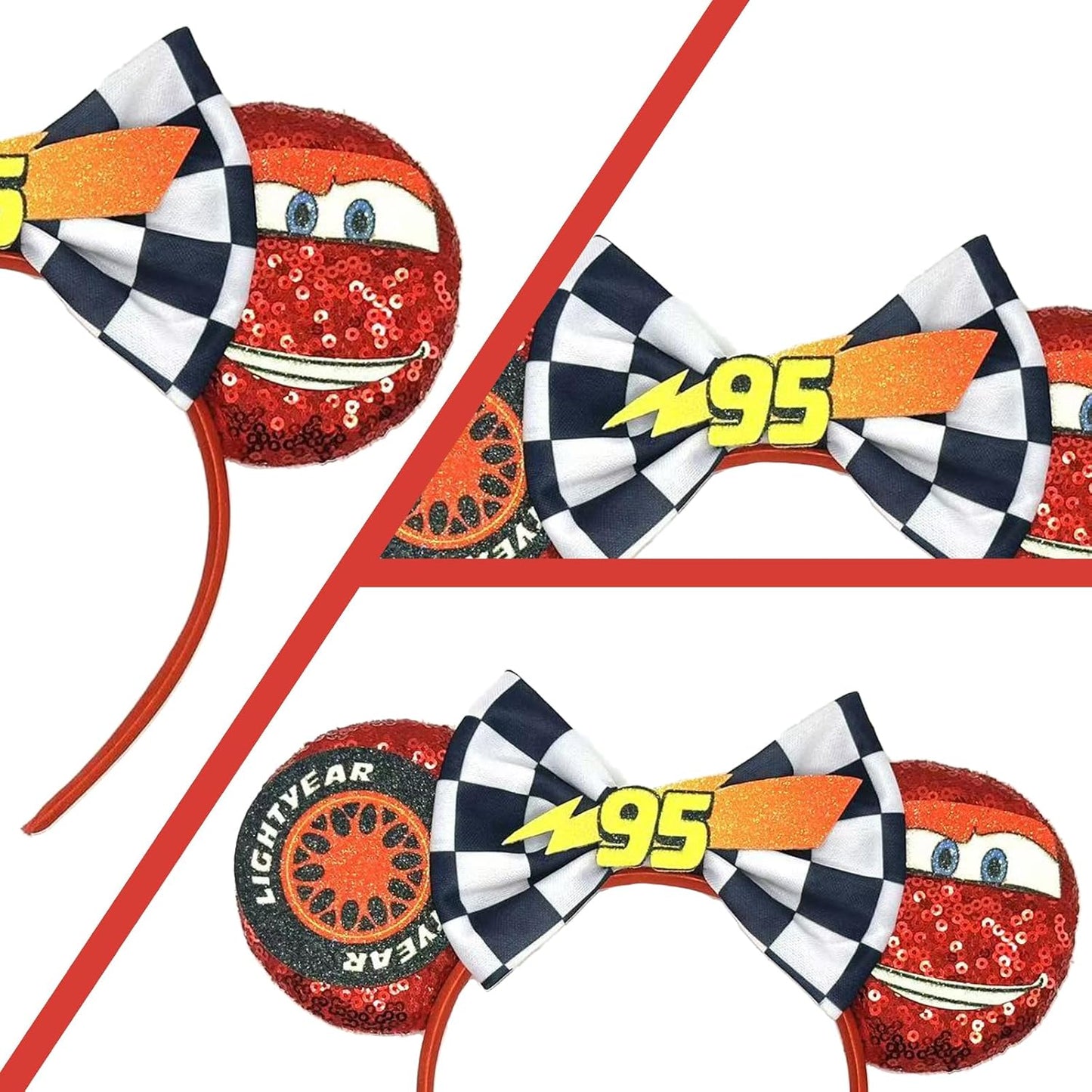 Diadema de Orejas de Ratón - Banda de Pelo para Orejas para Fiestas de Parque Temático, Accesorios de Disfraz para Cosplay para Mujeres Adultas (Rojo)