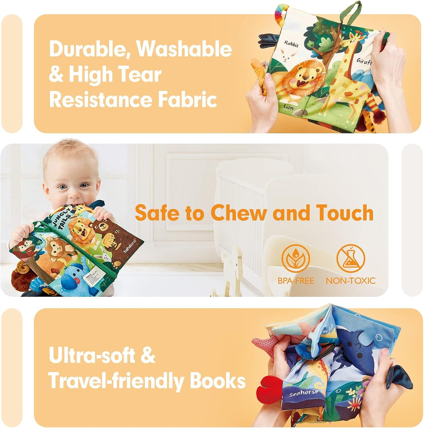 Hahaland Baby Cloth Book 0-3-6 Months Baby Stroller Toy 8-9 Months Set of 2 Soft Crinkling Sound Best Gift for Newborn Baby Boys Girls