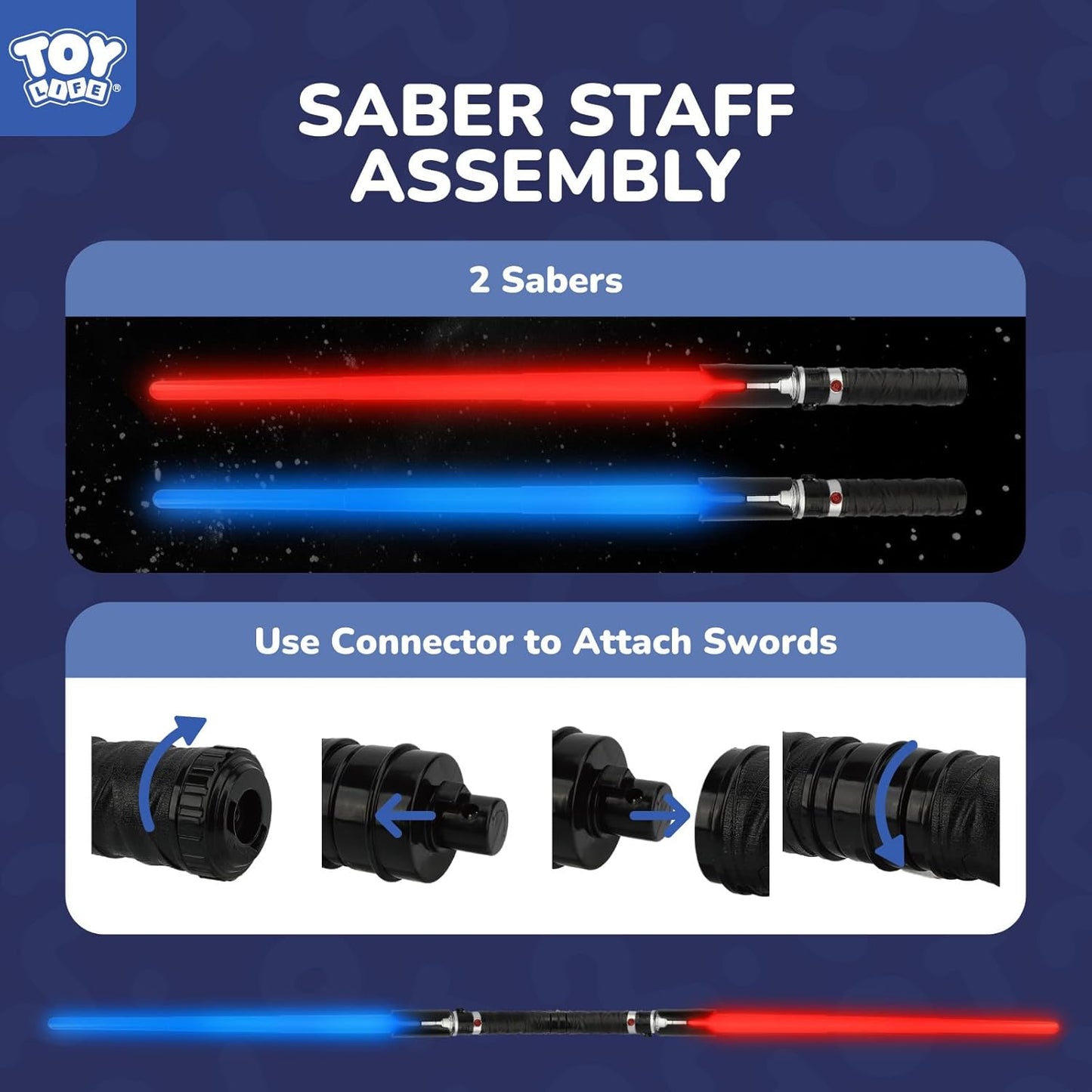 TOY Life 2 en 1 Espada iluminada azul y roja, paquete de 2 para niños, espada iluminada expandible para niños, sables de luz LED + sonido FX, sables de luz duales, juguete iluminado, sable oscuro de
