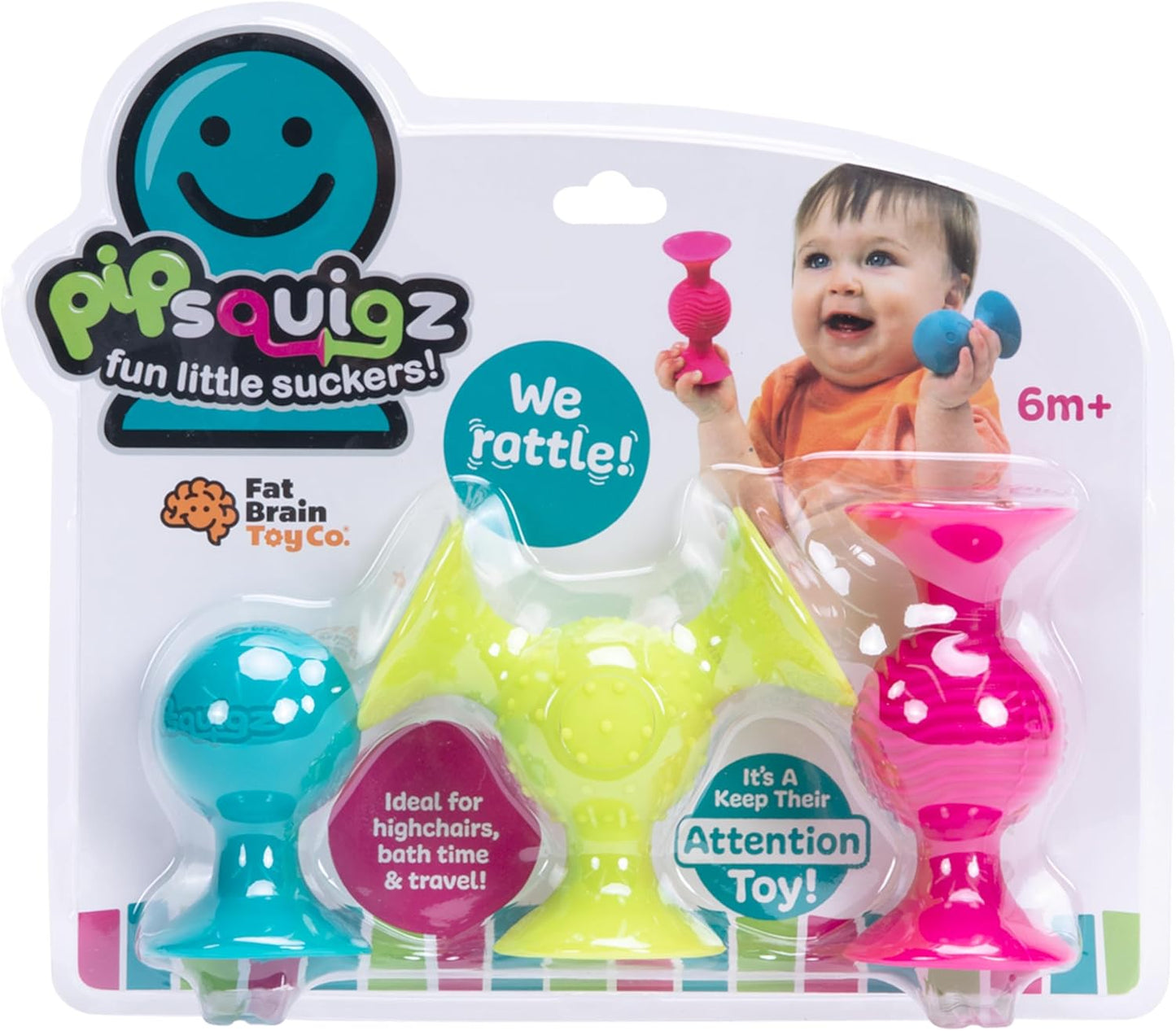 ファットブレイン(Fat Brain Toys) 赤ちゃんおもちゃ ピップスクイグズ 3個セット 吸盤付き FA089-1 正規品
