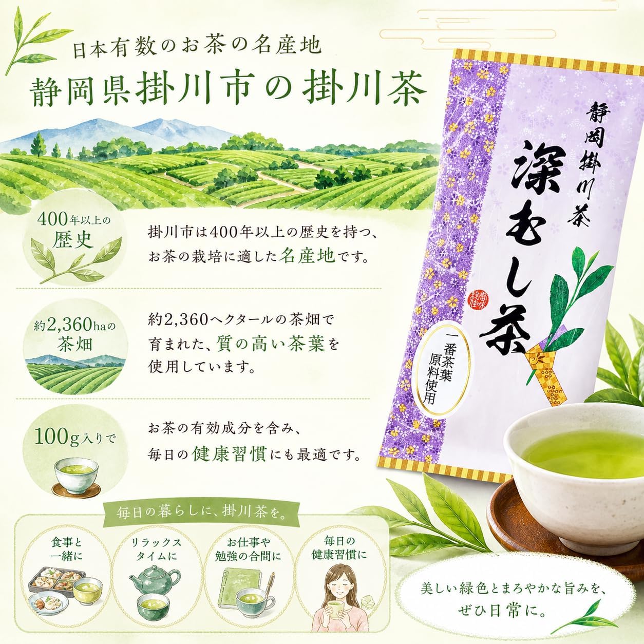 【Sunpu-do Tea Shop】 Shizuoka Kakegawa Tea Deep Steamed Tea | First Grade Tea Leaves | Shizuoka Tea Sencha Tea Leaf Tea Producer Catechins Beauty Health Leaf Tea (1 bag, Kakegawa Deep Steamed Tea)