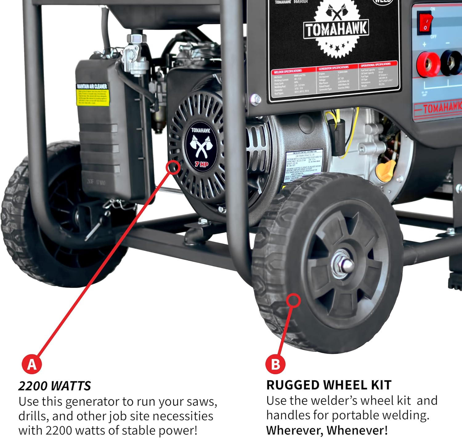 Tomahawk Power Welder Generator Rod Welder Engine Driving 120 Amp 7 HP Gasoline Portable 2,200 Watt Quiet Inverter Generator Engine