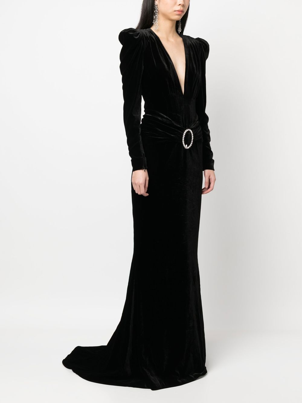 Alessandra Rich アレッサンドラリッチディープネックラインベルベットロングドレス - Image 3