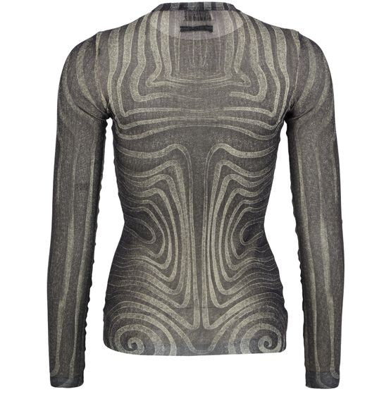 JEAN PAUL GAULTIER Spiral printed mesh long sleeves top - Image 3