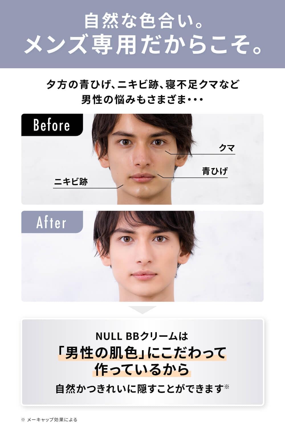 NULL BB Cream Concealer, For Stubble, Acne Scars, and Sunscreen, SPF 30 PA++, Concealer for Men, 0.7 oz (20g), Ochre