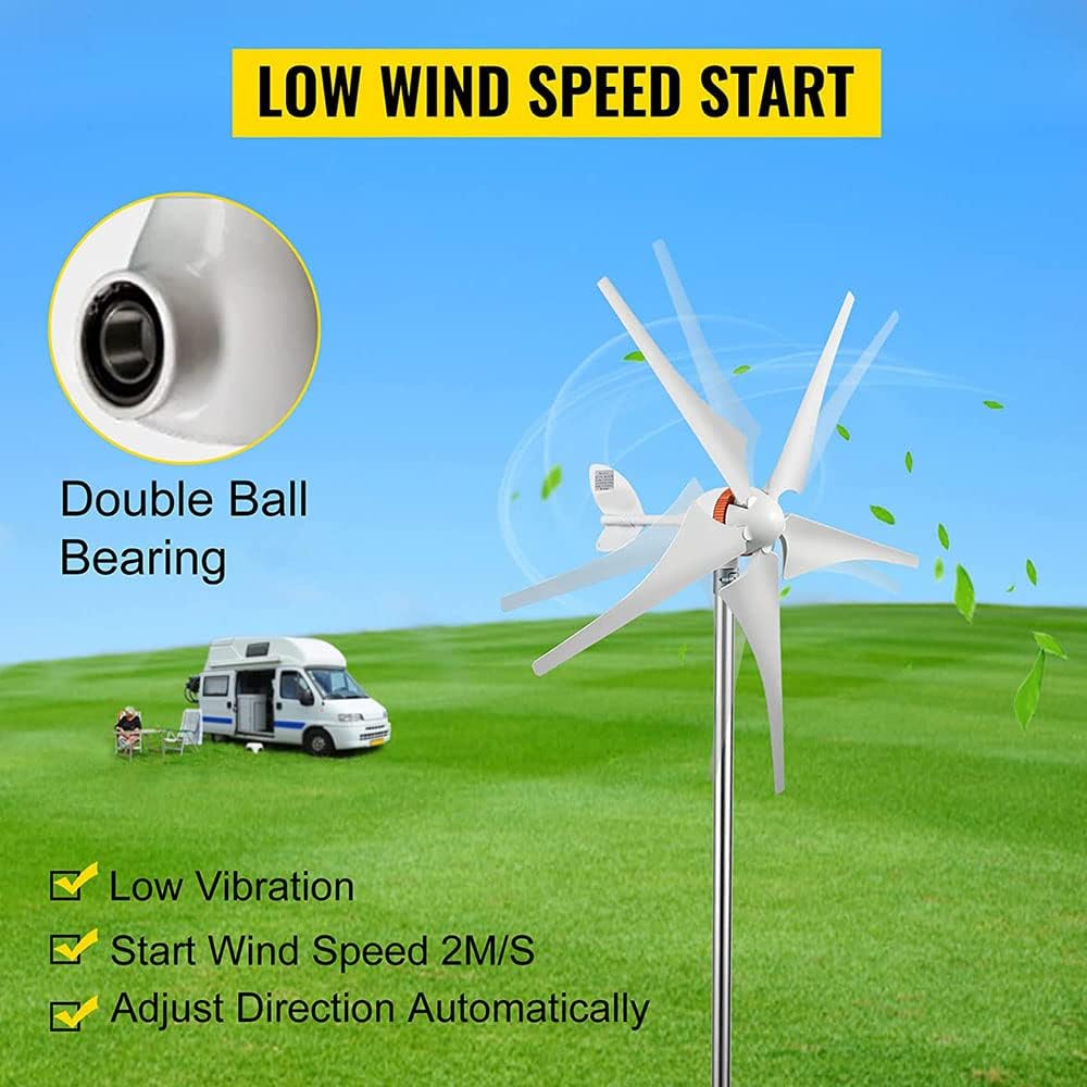 風力タービン、風力タービンジェネレーター 5枚羽根風力タービン 家庭用低騒音高効率、12V (24V)