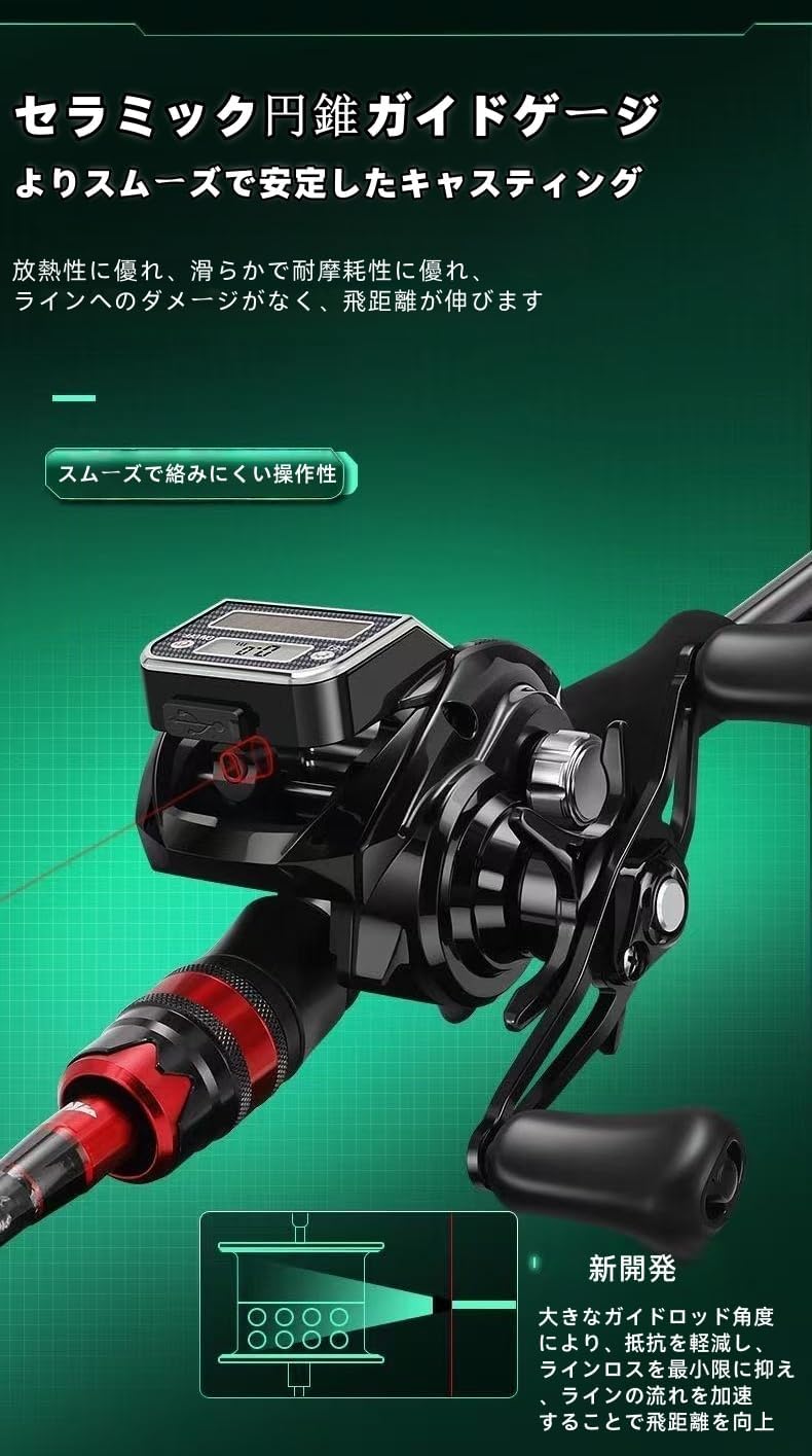 新しい電動ベイトフィッシングリール、最大の抵抗、海釣りに使いやすい、10スピード、多機能強力磁気ブレーキ、超強力な抵抗、野生生物や海水釣り、長距離ラフト釣り、湖、川、海水釣り、淡水釣りリールに最適です [並行輸入品]