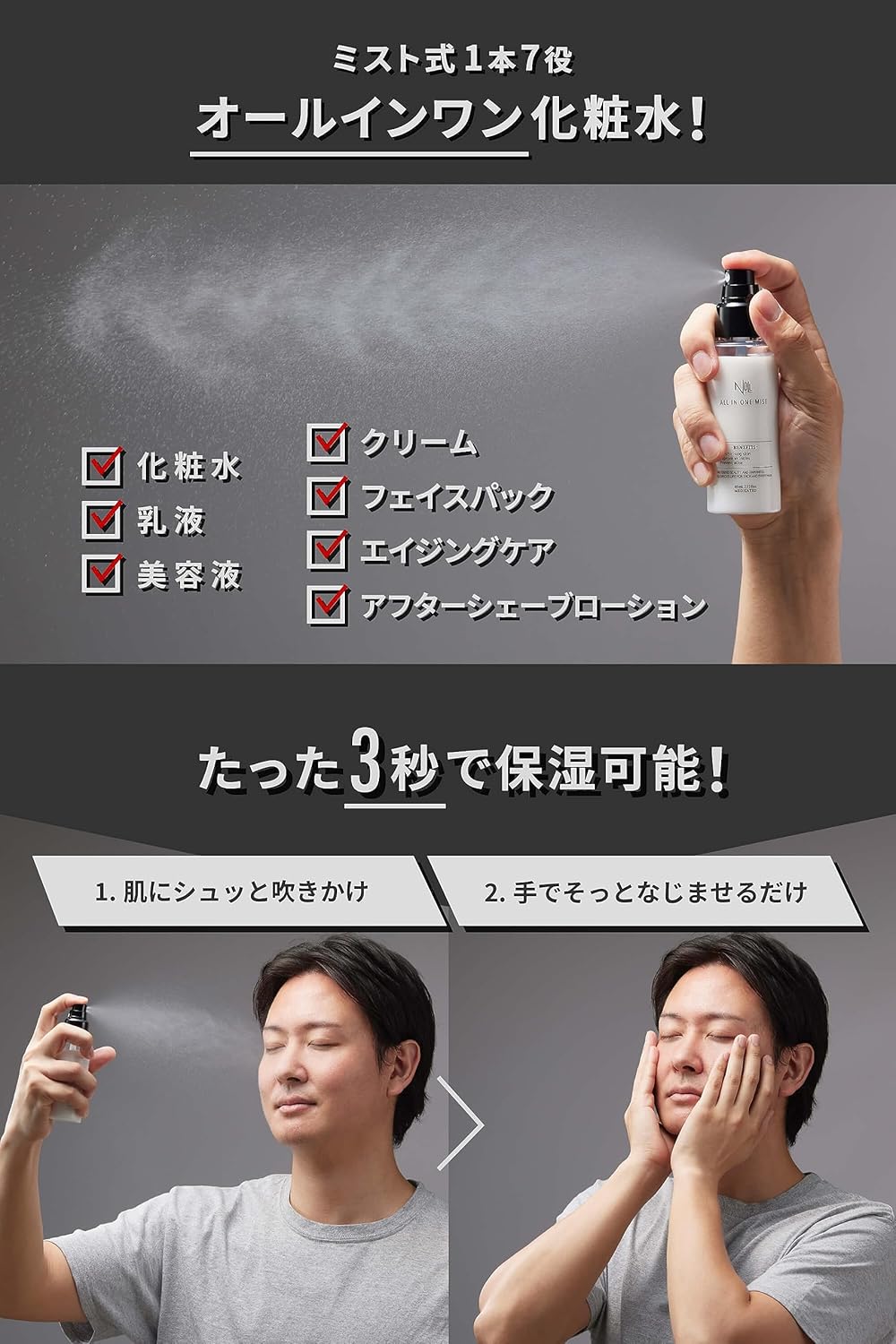 NULL Medicated All-in-One Mist Men's Lotion, After Shave Lotion, Men's, Moisturizing, Spray, Skin Care, Milky Lotion, Serum, 80 Days Work, 2.8 fl oz (80 ml)