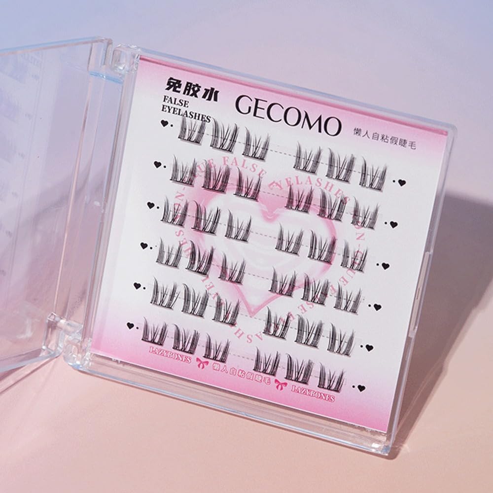 3D Eyelash Cluster Set No Glue Self Adhesive Lashes Korean Makeup Natural Look Individual Eyelashes New Cartoon Eyelashes Big Eyes Long Lasting Best for Beginners (Style 1)