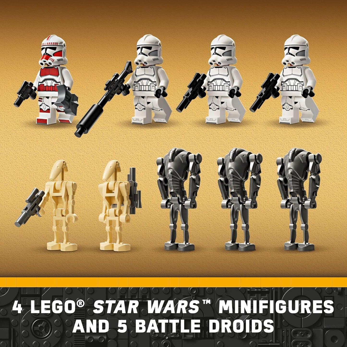 LEGO Star Wars 75372 - Paquete de batalla de soldado clon y droide de batalla para niños, vehículo de bicicleta Speeder de juguete construible, Tri-Droid y poste defensivo, coleccionable, regalo para niños y niñas de 7 años en adelante, 75372