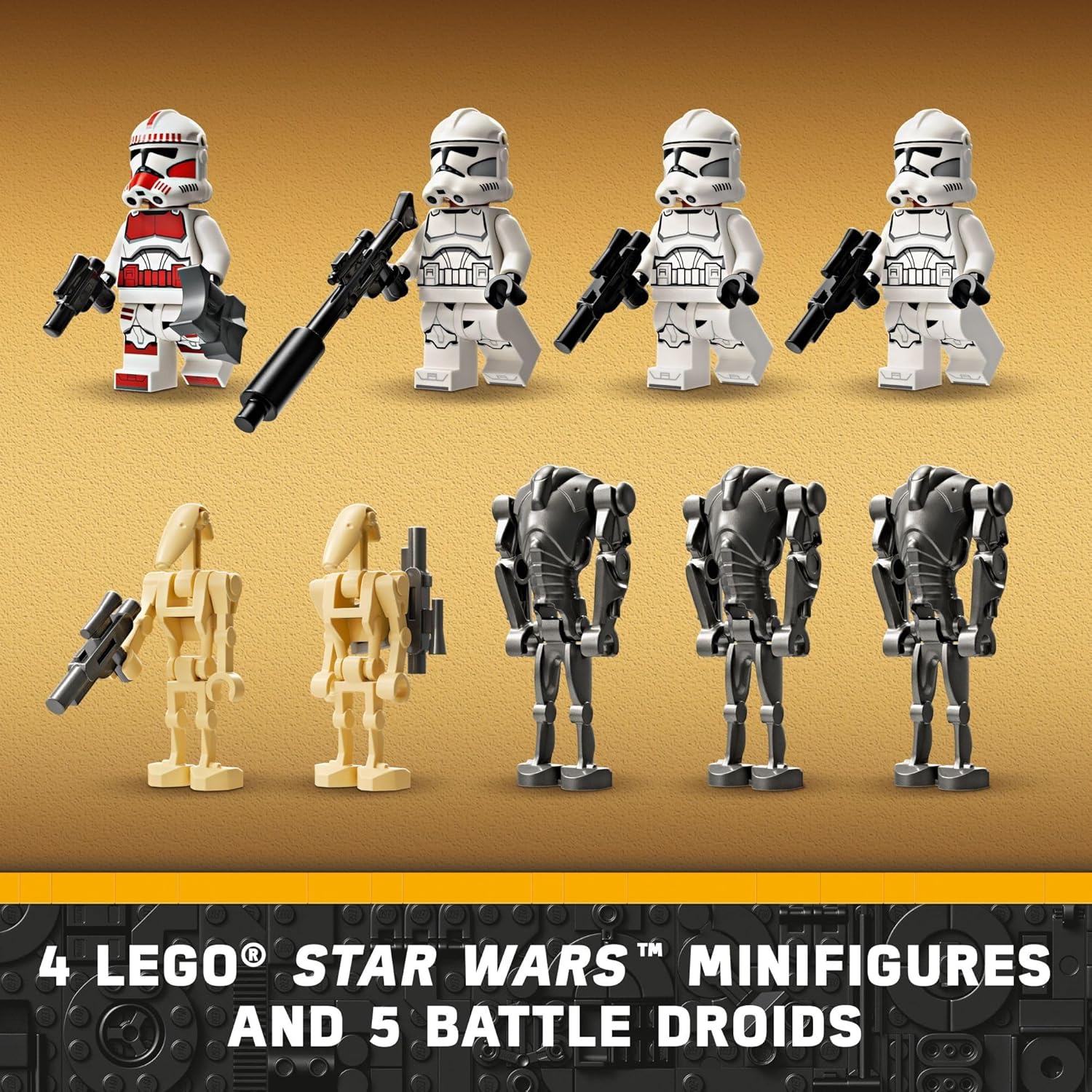 LEGO Star Wars 75372 - Paquete de batalla de soldado clon y droide de batalla para niños, vehículo de bicicleta Speeder de juguete construible, Tri-Droid y poste defensivo, coleccionable, regalo para niños y niñas de 7 años en adelante, 75372