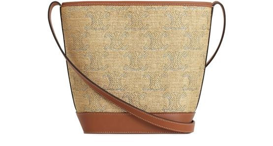 CELINE Small bucket cuir Triomphe in raffia effect textile with Triomphe jacquard - Image 3