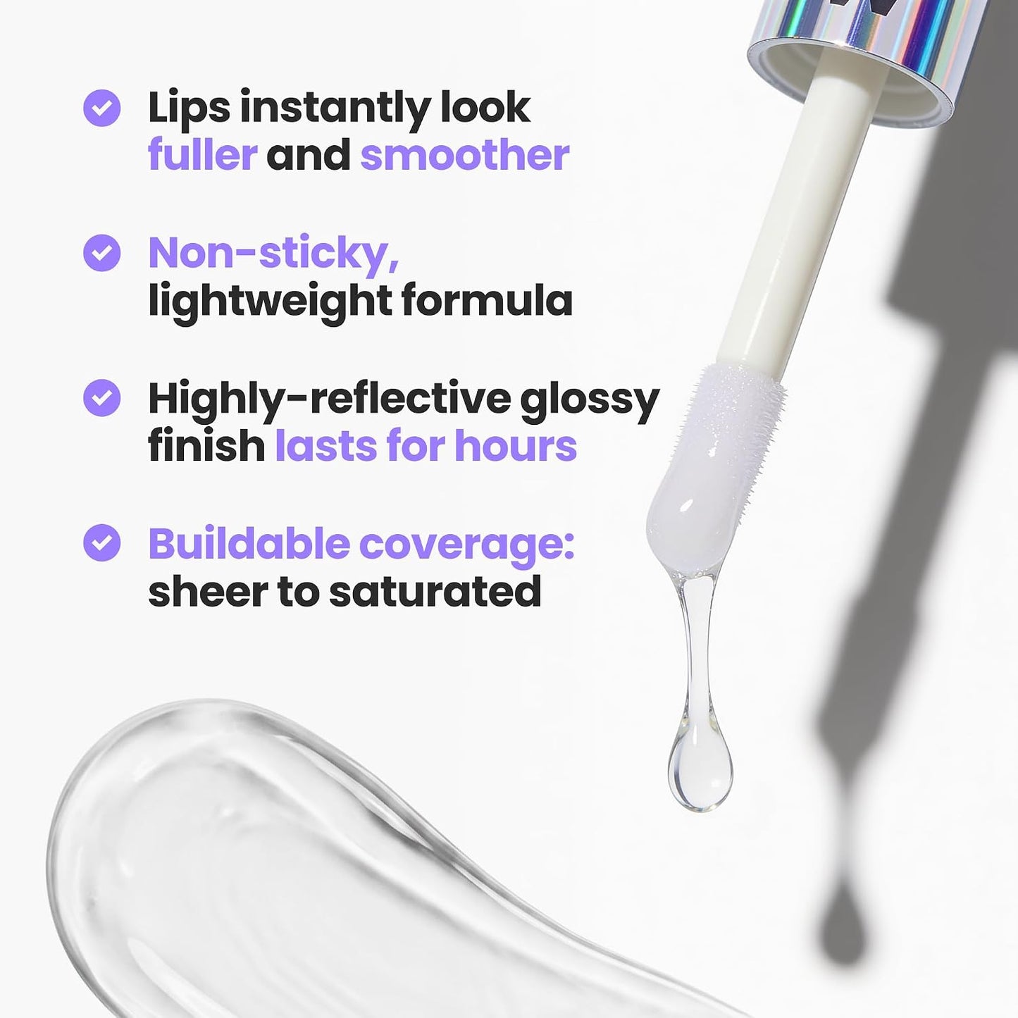 Brillo labial Wonderskin Blading Top Gloss, brillo labial de purpurina transparente, maquillaje labial hidratante y de alto brillo (brillo transparente)