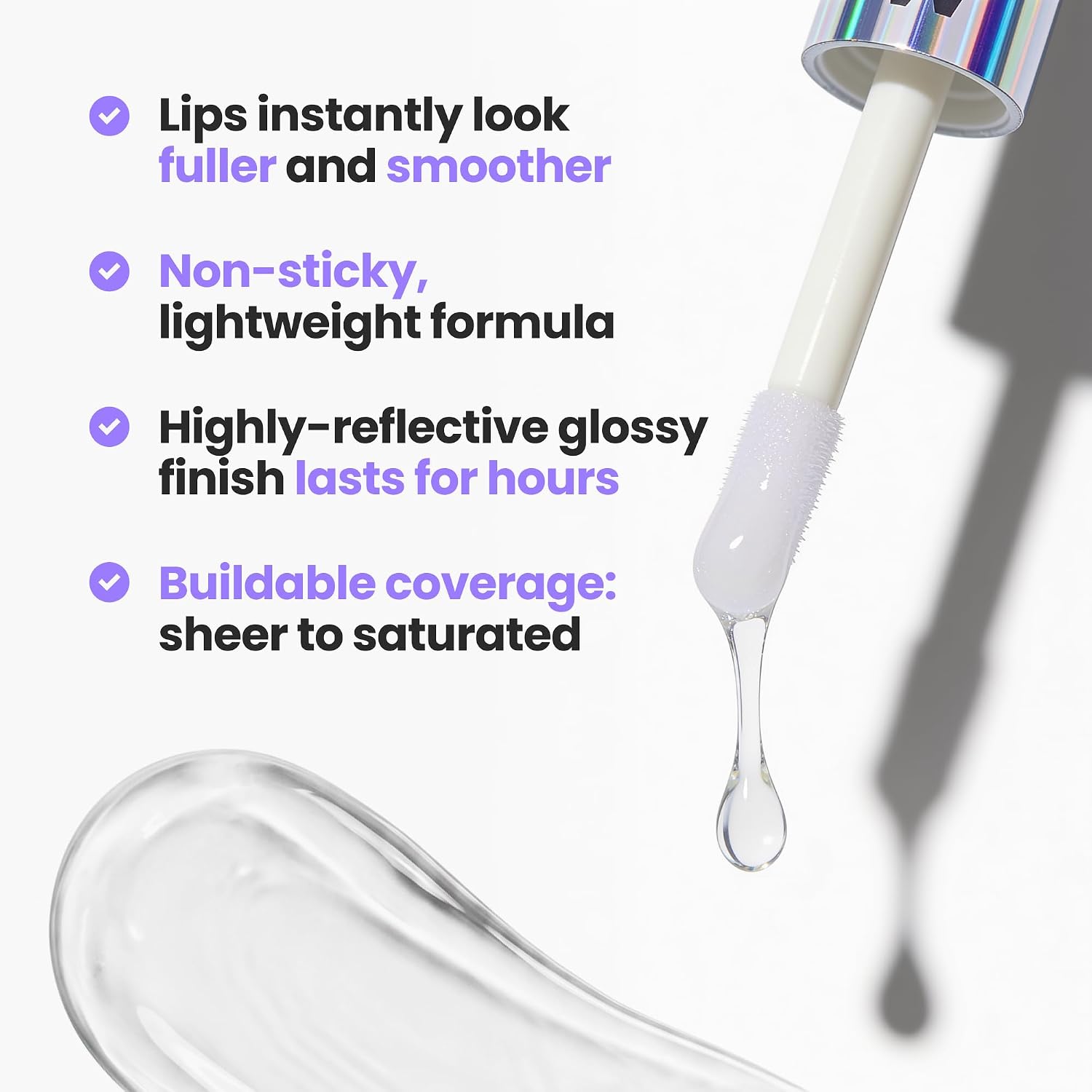 Brillo labial Wonderskin Blading Top Gloss, brillo labial de purpurina transparente, maquillaje labial hidratante y de alto brillo (brillo transparente)