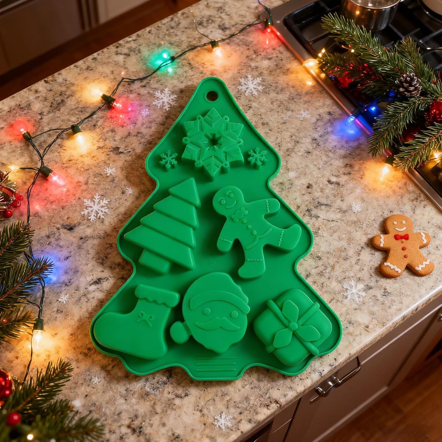 クリスマス チョコレート モールド | 6穴 シリコン キッチン ベーキング ツール | 立体ケーキ用スノーフレーク・ツリー・サンタ型 | パン菓子 チョコレート クッキー フォンダン カップケーキ トッパー ムース キャンドル エポキシ樹脂 キッチン用