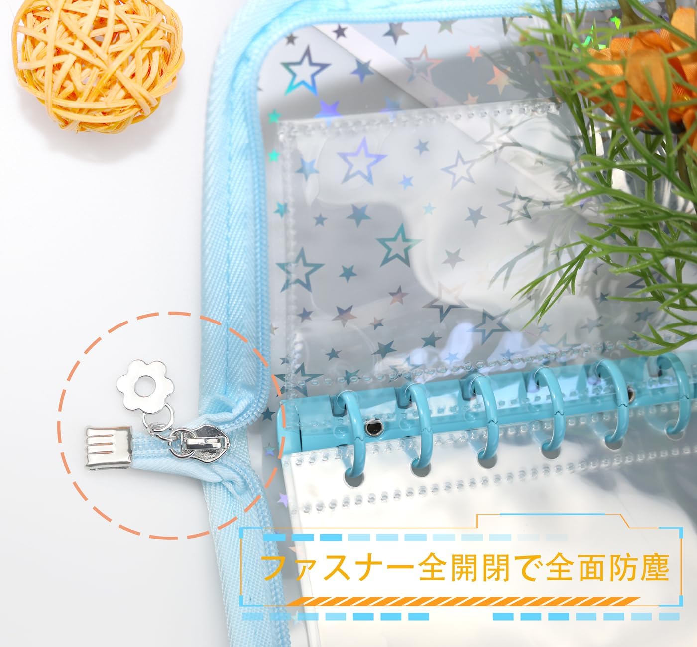 Binder Sealing Book, Seal Storage, A7, 6 Holes, Binder Card Protection, 10 Transparent Sleeves, Lightweight, Dustproof, Sticker Storage, Photo Storage, Star Pattern, Transparent Sticker Pad