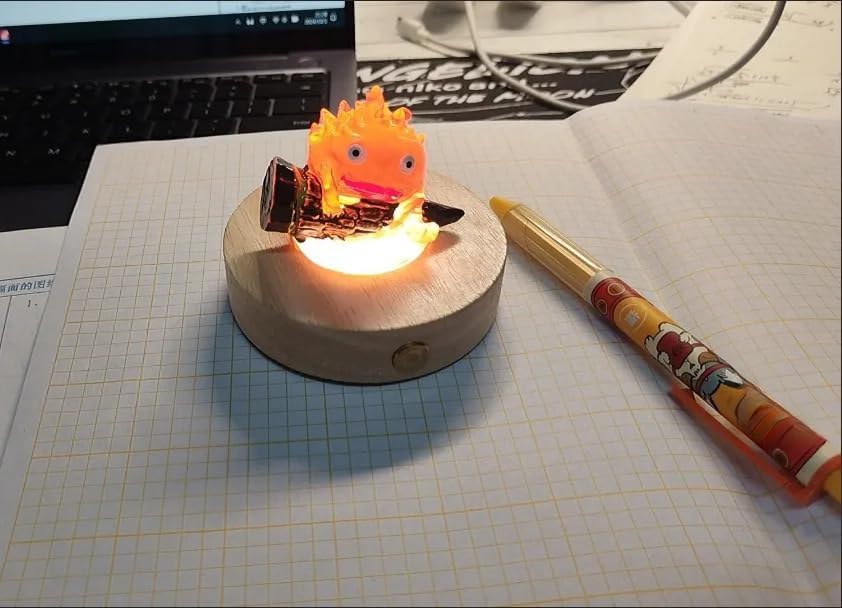 Calcifer Night Light, USB Rechargeable, Howl's Moving Castle, Flickering Light, Night Light, Bedside Lamp, Warm Light, 2025 Model, Resin Statue, Anime Goods, Unisex (A)