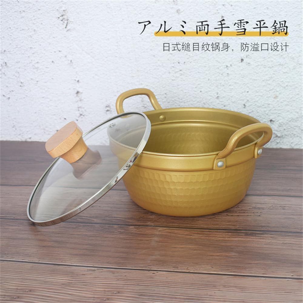 Kiwet Spill Proof Snow Flat Pot, Two-Handed Small Soup Pot, Hammered Pattern Sukiyaki Pot, Instant Ramen Pot, Small Soup Pot, Home Use, Commercial Nabe Udon Pot, Korean Ramen Pot, Kitchen Utensils,