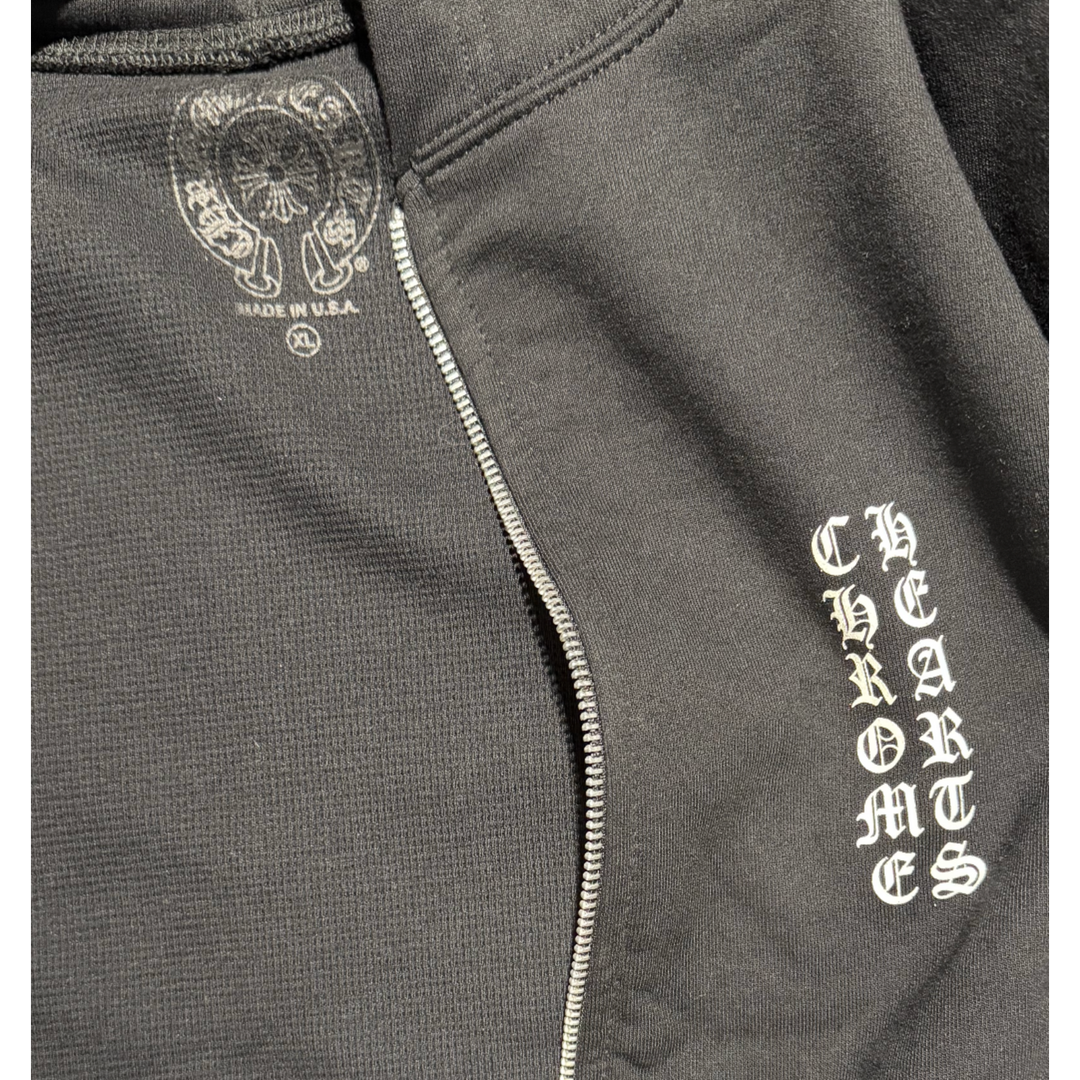 CHROME HEARTS 'VERTICAL LOGO FU HOOD' THERMAL ZIP UP BLACK HOODIE