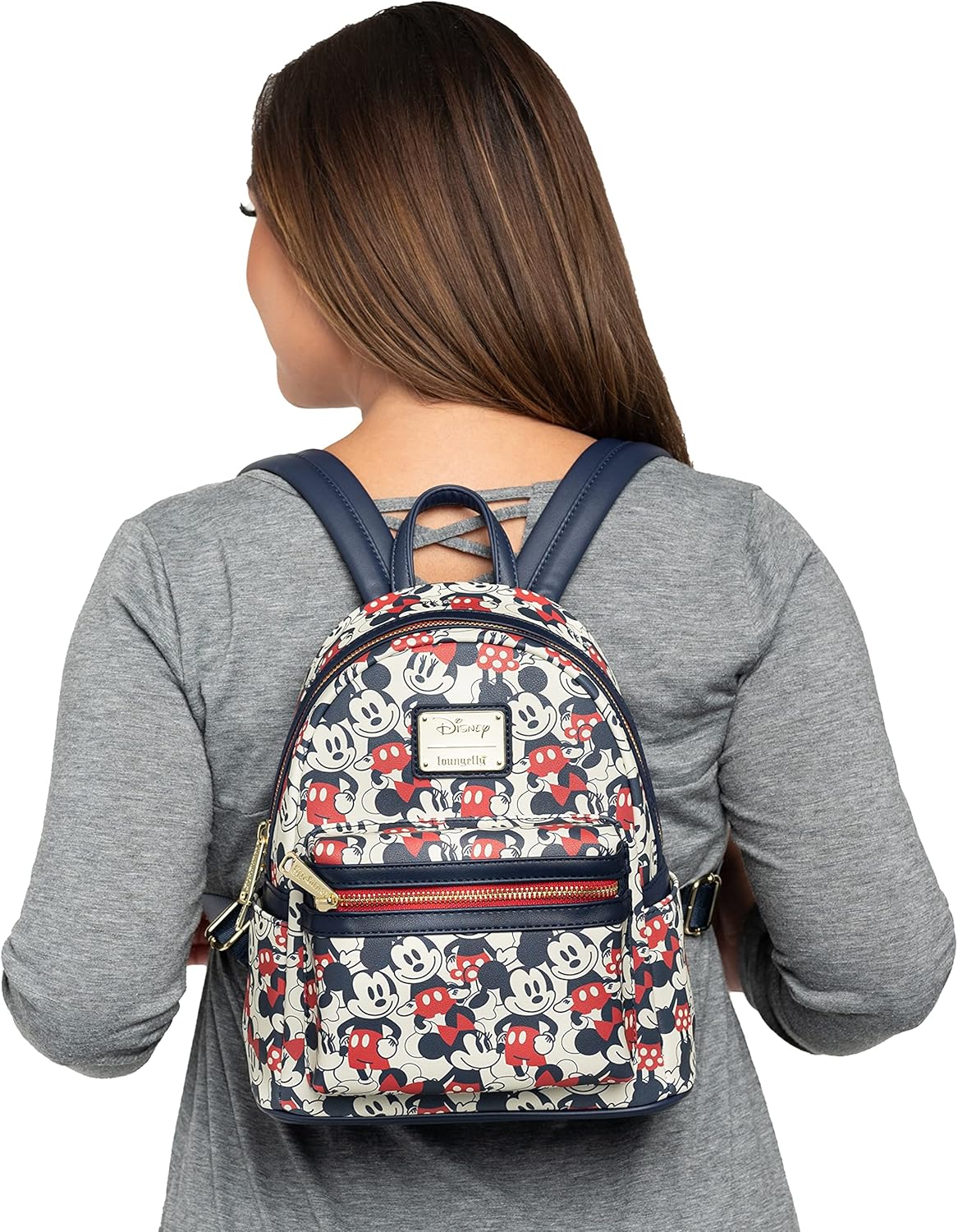 Loungefly Disney Mickey Minnie Mouse Mini Mochila Bolso AOP Rojo Azul Marino