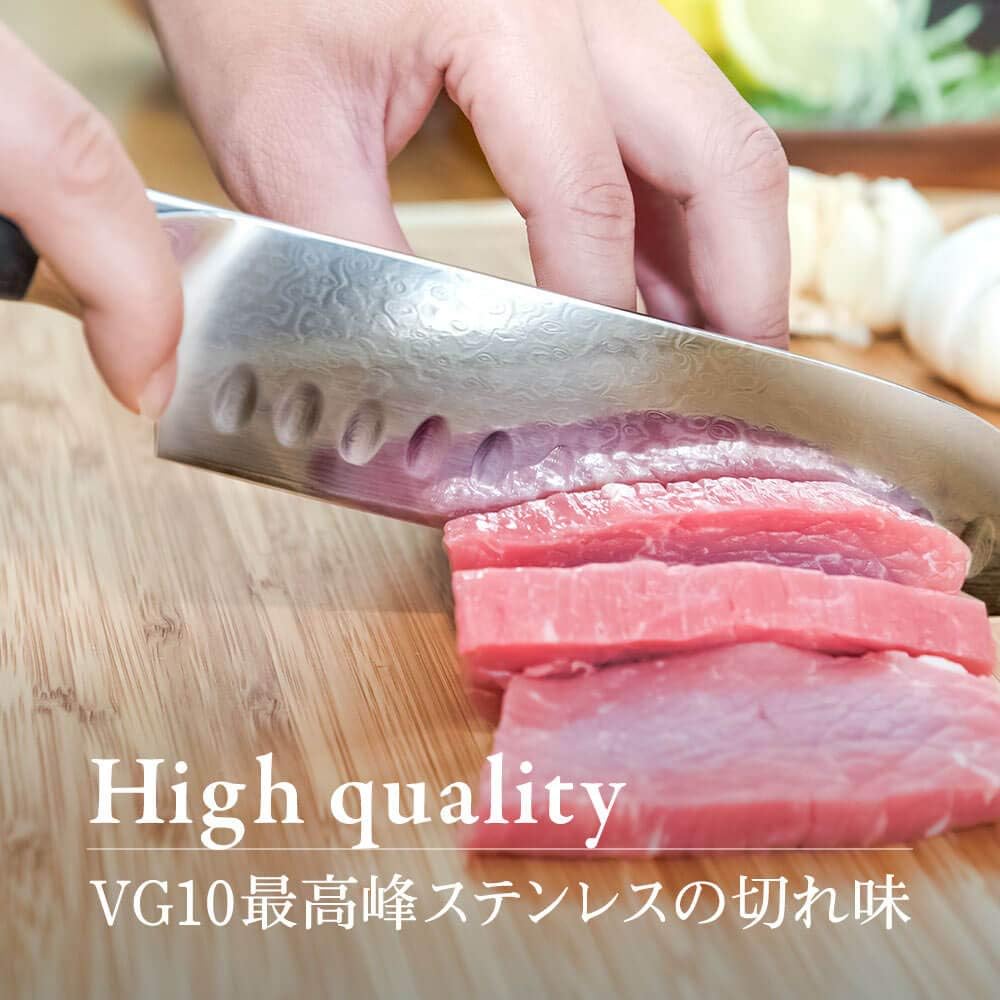 Damascus Santoku Knife, VG10, 67 Layers, 6.7 inches (170 mm), Stainless Steel, Dishwasher Safe, Gift, Double-edged, Wood Handle, Kitchen Tool, Blade Length