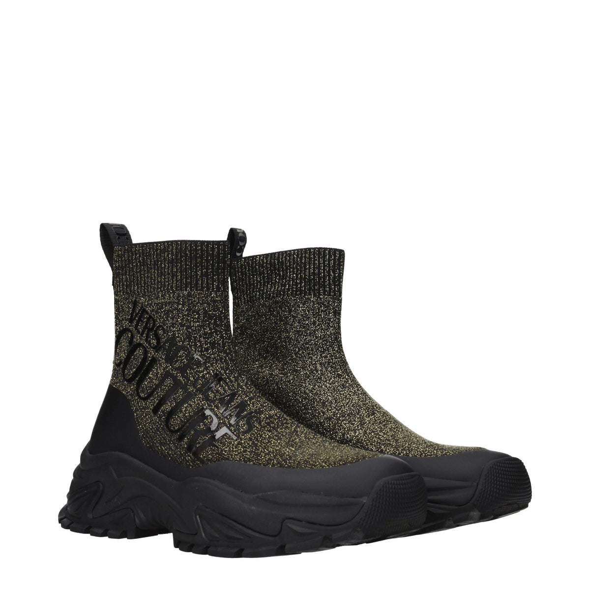 Versace ヴェルサーチジーンズスニーカークチュールウーマンファブリックブラック/ゴールド - Image 3