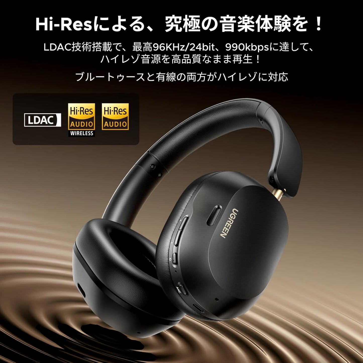 UGREEN Bluetooth Wireless Headphones, Ultra Noise Cancelling, LDAC High Resolution Sound Quality, Bluetooth 5.4, Wired / Wireless, Up to 75 Hours of Music Playback, Multi-Point Compatible, External