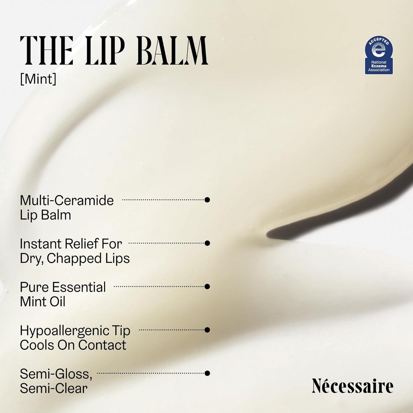 Nécessaire The Lip Balm | Bálsamo labial hidratante para mujeres y hombres, transparente, menta, multi-ceramida, bálsamo de tratamiento, alivio instantáneo para labios secos y agrietados, punta