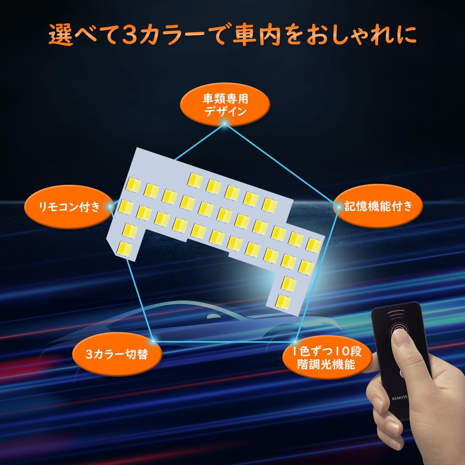 Honda N-Box JF5 JF6 LED Room Lamp, NBOX Custom NBOX Joy, Interior Light, Interior Light, Custom Interior Parts, LED Bulbs, Set of 4, Dimming, Memory Function, Remote Control, Dedicated Tools