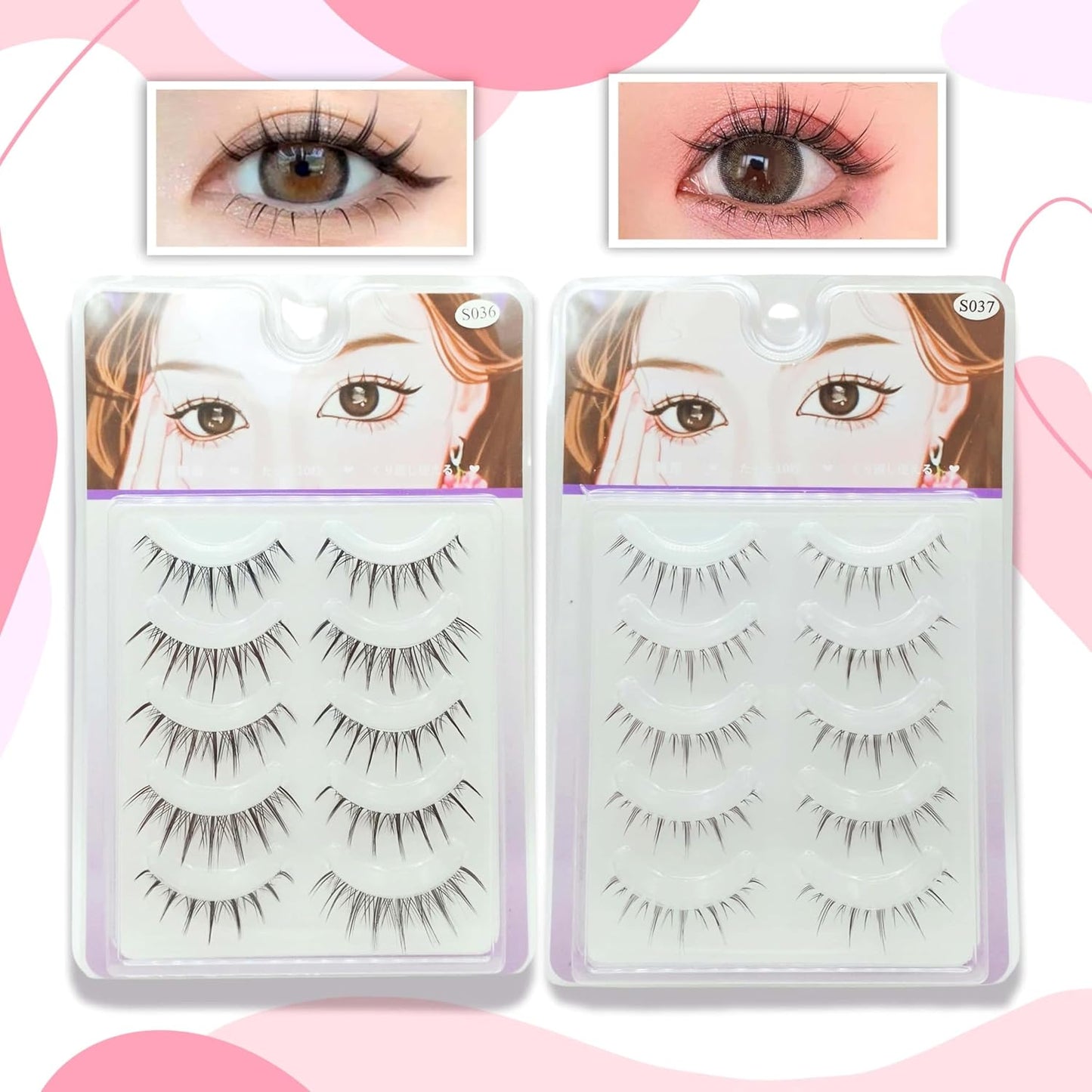 False Eyelashes, Natural, Korean Style, Actress, 3D, Volume Type, Soft, Easy to Wear, For Beginners, Natural Material, Black (5 Pairs x 1) (01#)
