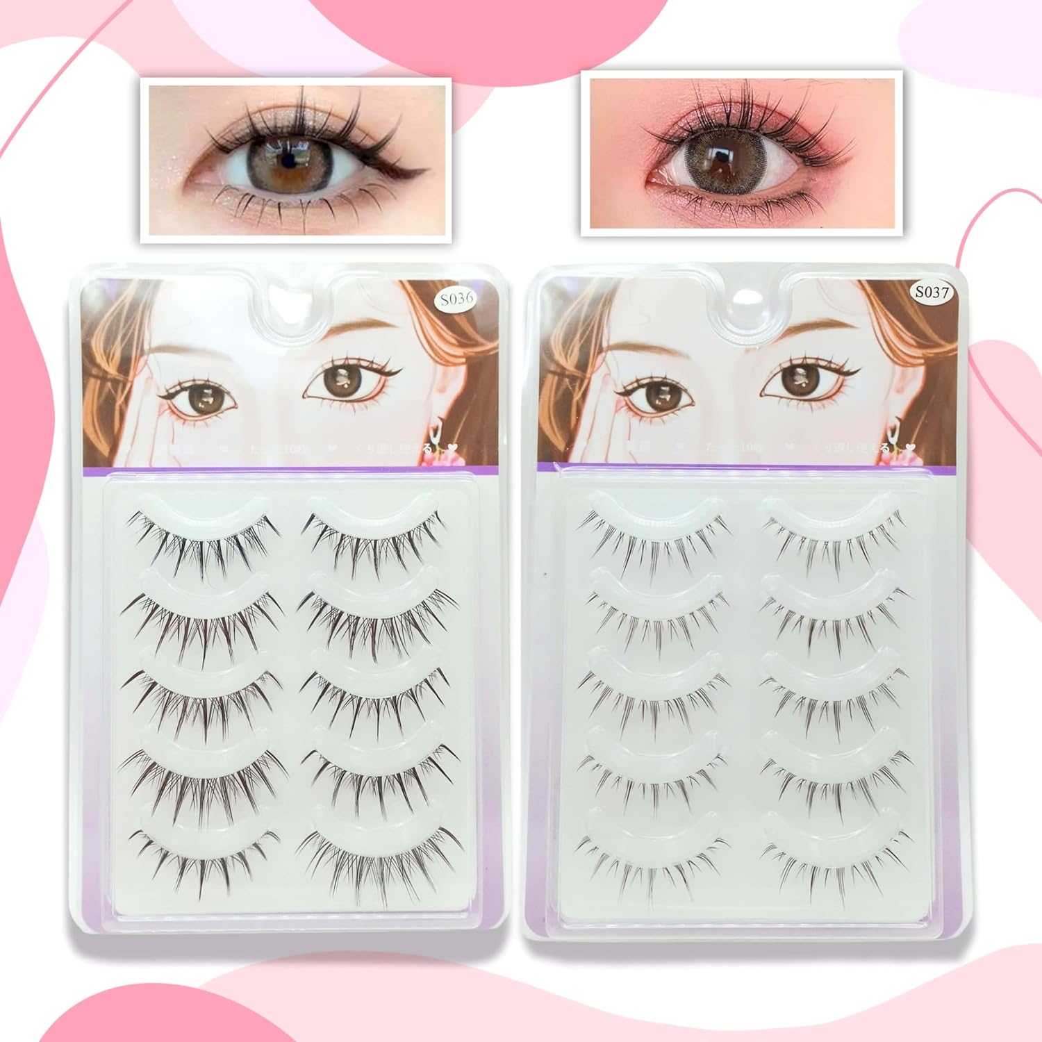False Eyelashes, Natural, Korean Style, Actress, 3D, Volume Type, Soft, Easy to Wear, For Beginners, Natural Material, Black (5 Pairs x 1) (01#)