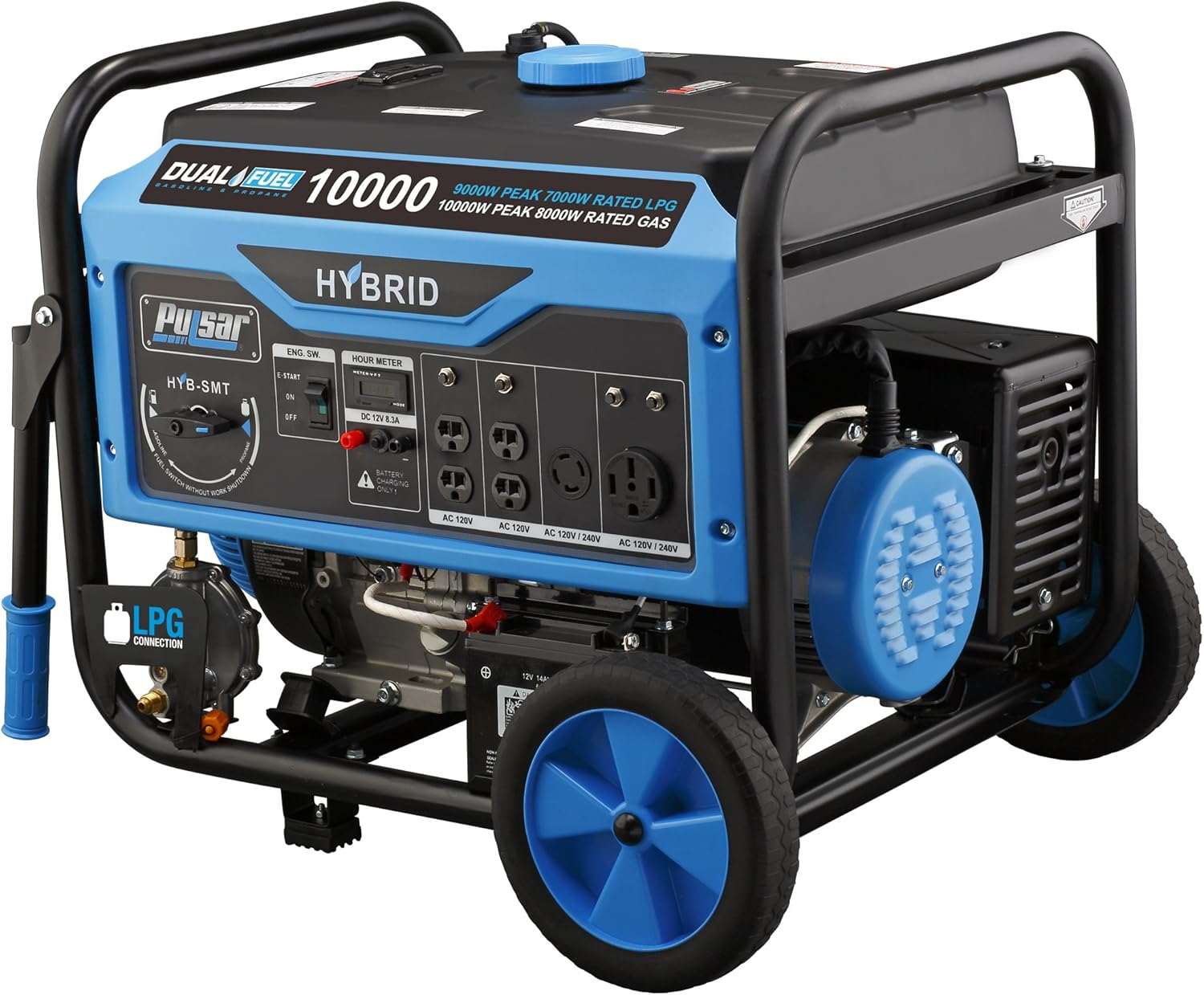 Pulsar PG10000B16 Portable Dual Fuel Generator - 8000 Rated 1000 Peak Watts - Built in Gas & LPG Electric Start Switch & Go, RV Ready CARB Compliant, 10,000W, Black