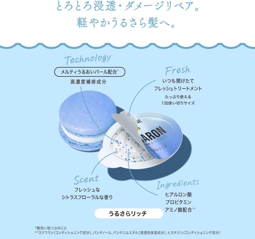 Pantene Macaron Hair Mask, Rinsing Treatment, Moisturizing Rich, 0.4 fl oz (12 ml) x 8 Packs