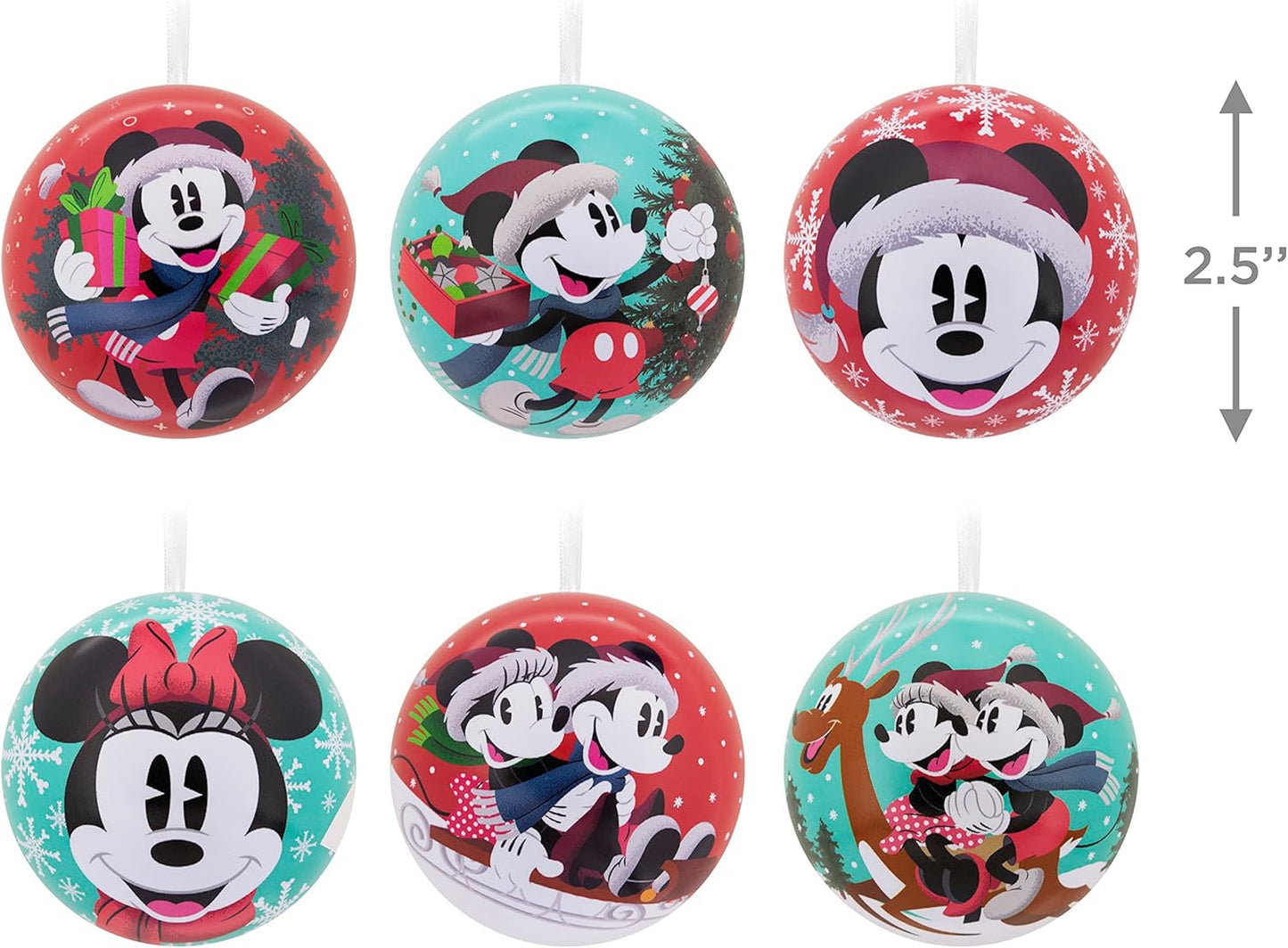 Adornos de Navidad de Hallmark Disney Mickey Mouse y Minnie Mouse, Bola de Lata, Juego de 12