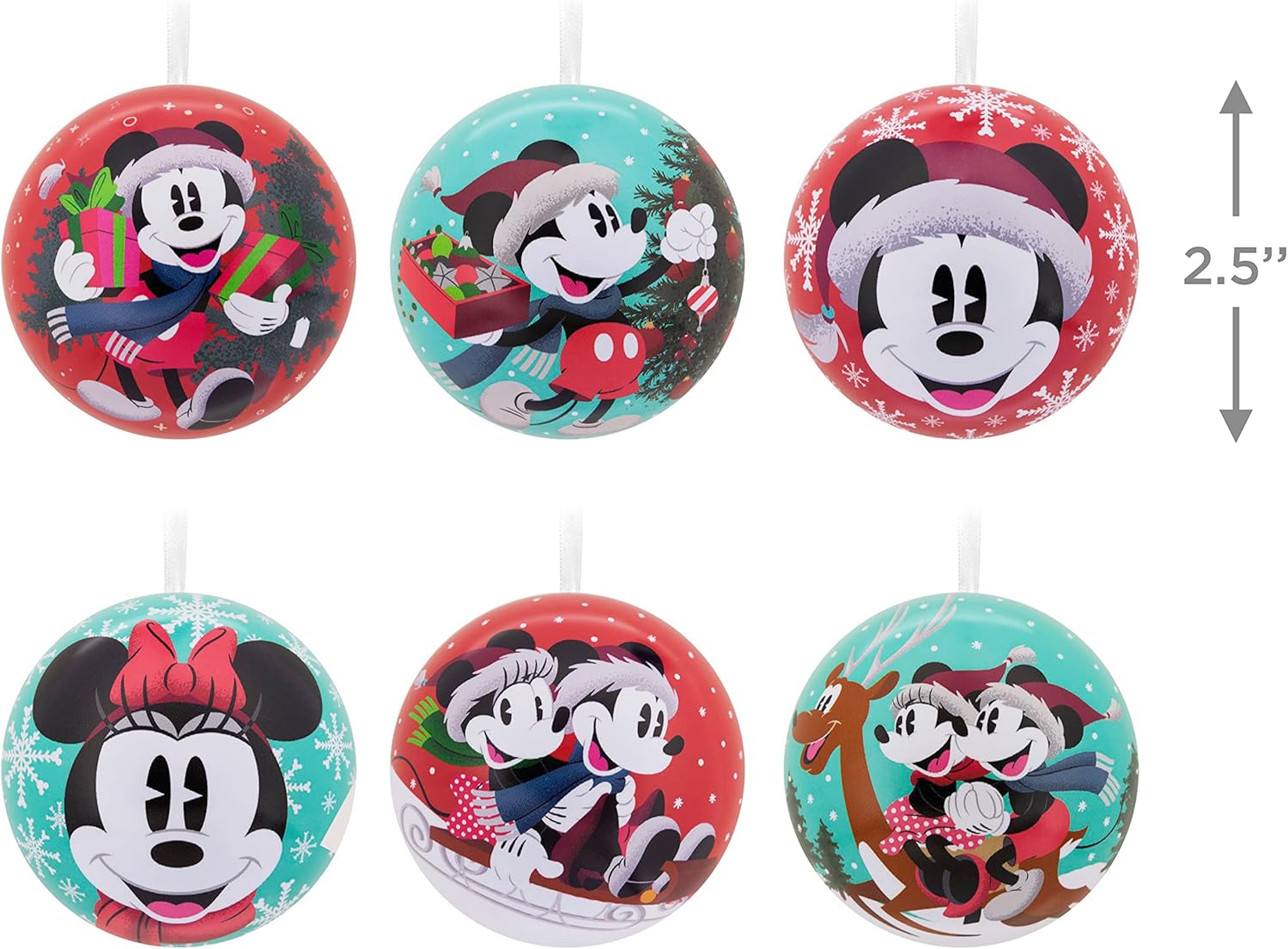 Adornos de Navidad de Hallmark Disney Mickey Mouse y Minnie Mouse, Bola de Lata, Juego de 12