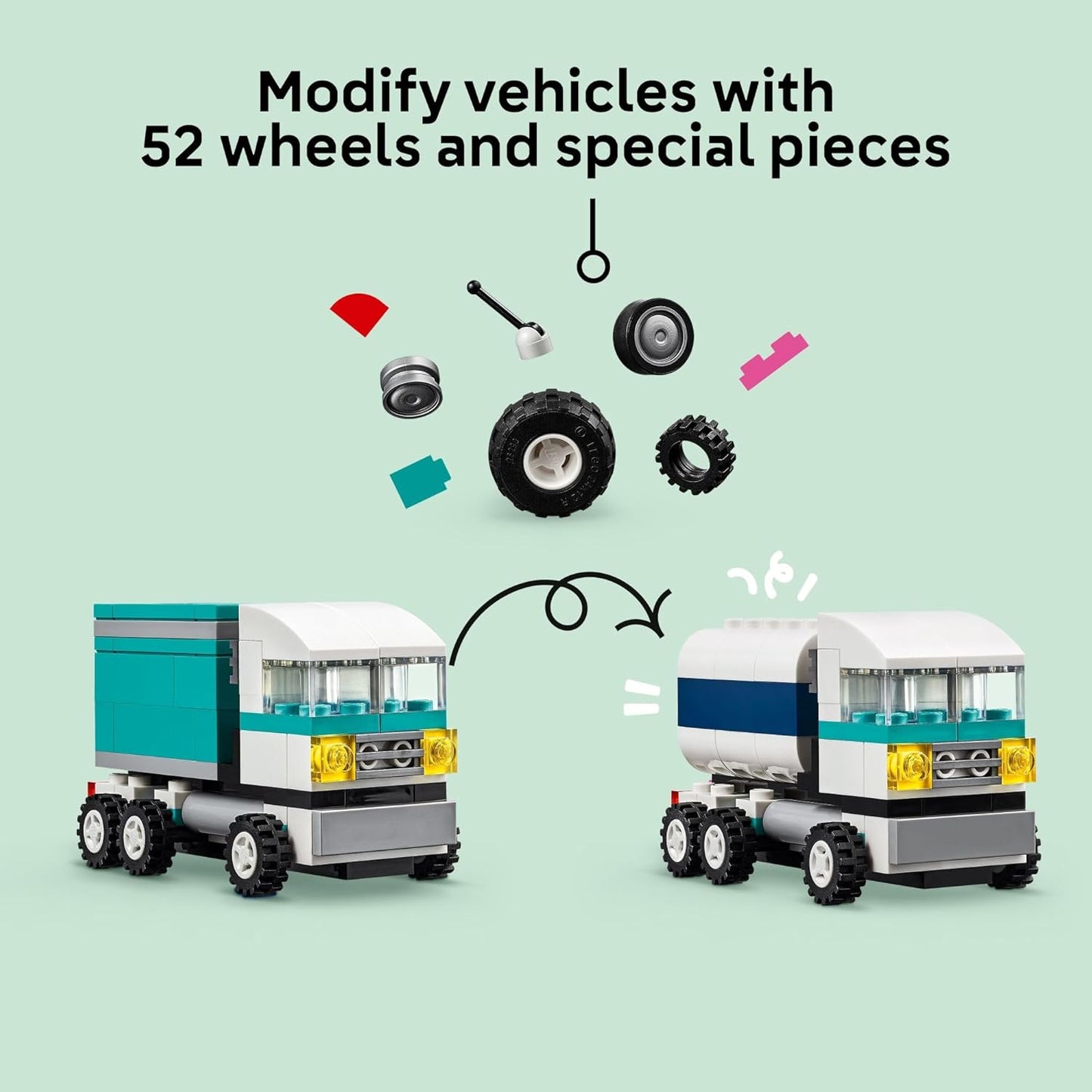 LEGO Classic Creative Vehicles Colorful Building Blocks Assembly Kit Ice Cream Truck, Police Car, Toy Model City Cars, etc. Gift Car Toy for Boys, Girls, Children 5 Years and Up 11036