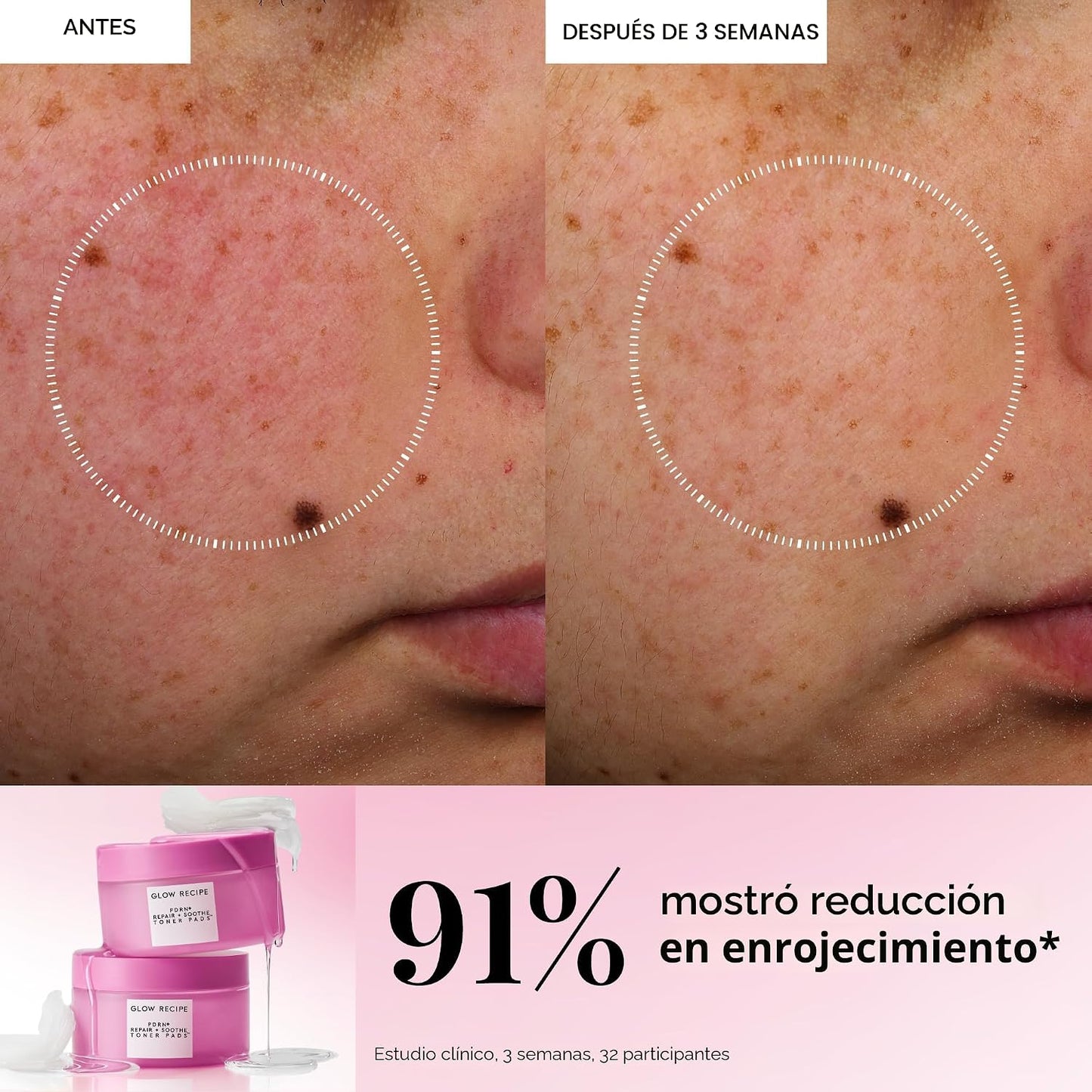 Glow Recipe PDRN+ - Almohadillas de tóner reparadoras y calmantes, almohadillas de tóner facial sin fragancia para pieles sensibles, reparación de barreras, reducción de enrojecimiento + hidratación