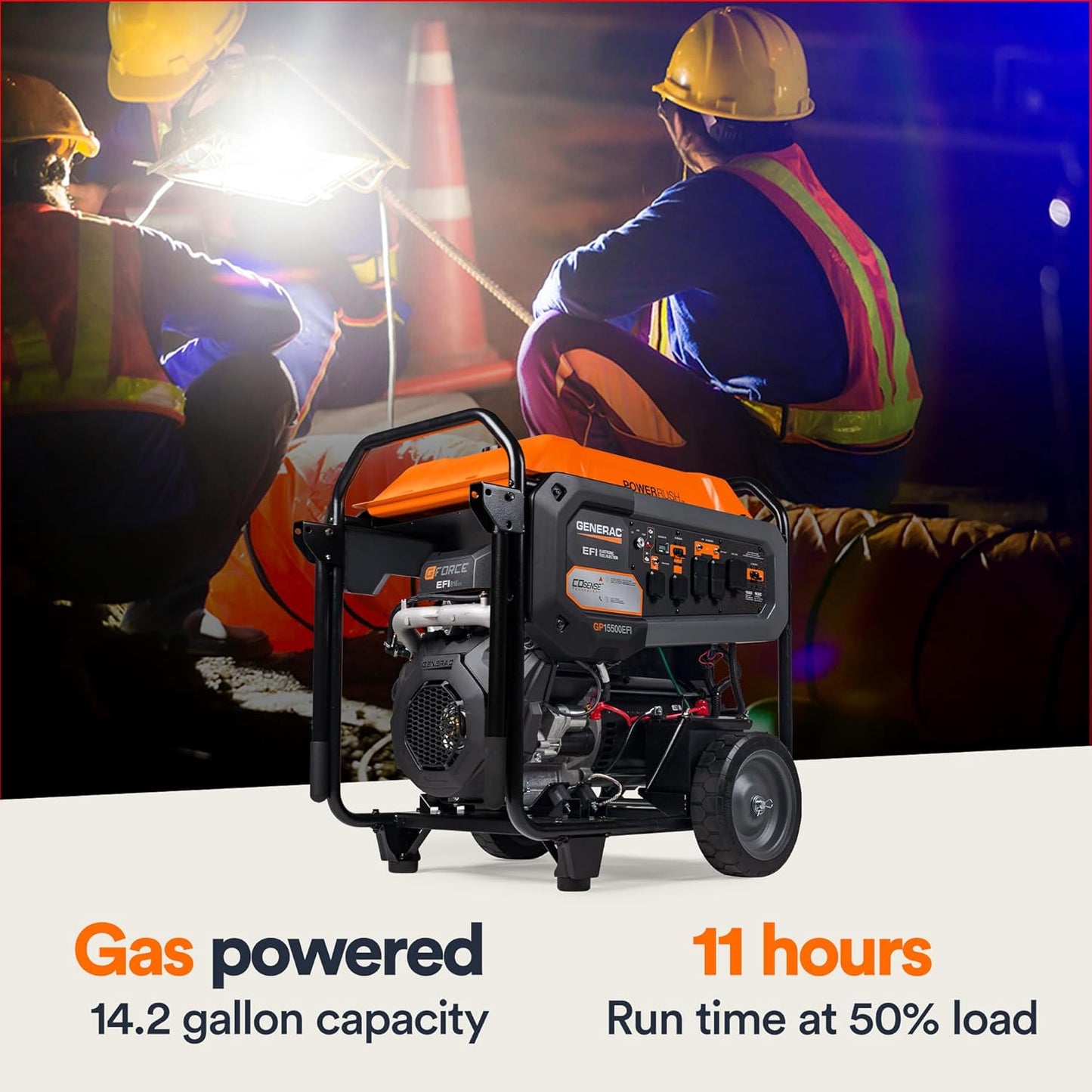 Generac 15,500 Watt Gas Powered Portable Generator - Powerful Electronic Fuel Injection Engine - COsense Technology - Emergency Backup Power and Field - 49 State Compliant - Home Orange / Black