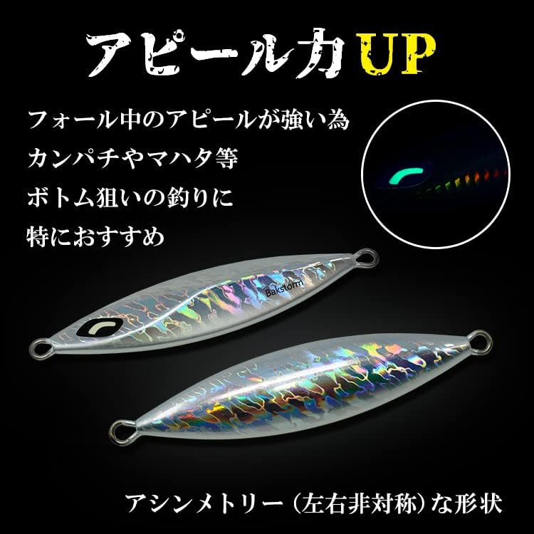 Slow Fall Wing, 3.5 oz (100 g), 5.3 oz (150 g), 200 g, 250 g, 300 g, Metal Jig, Lure, Slow Jigging, Jigging, Bluish Amberjack, Grouper Mackerel, Fish, Bakstorm, 8 Color Set
