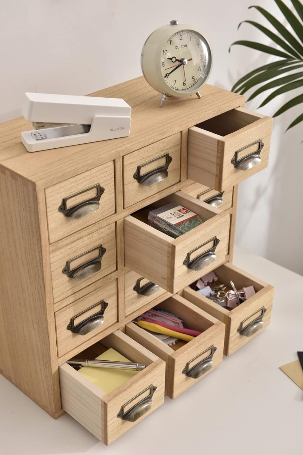 KIRIGEN TQ-12CG-NA Wooden Drawer-Style Chest, Drawer, Tabletop Chest, 4 Tiers, 12 Cups, Ant Structure, Natural