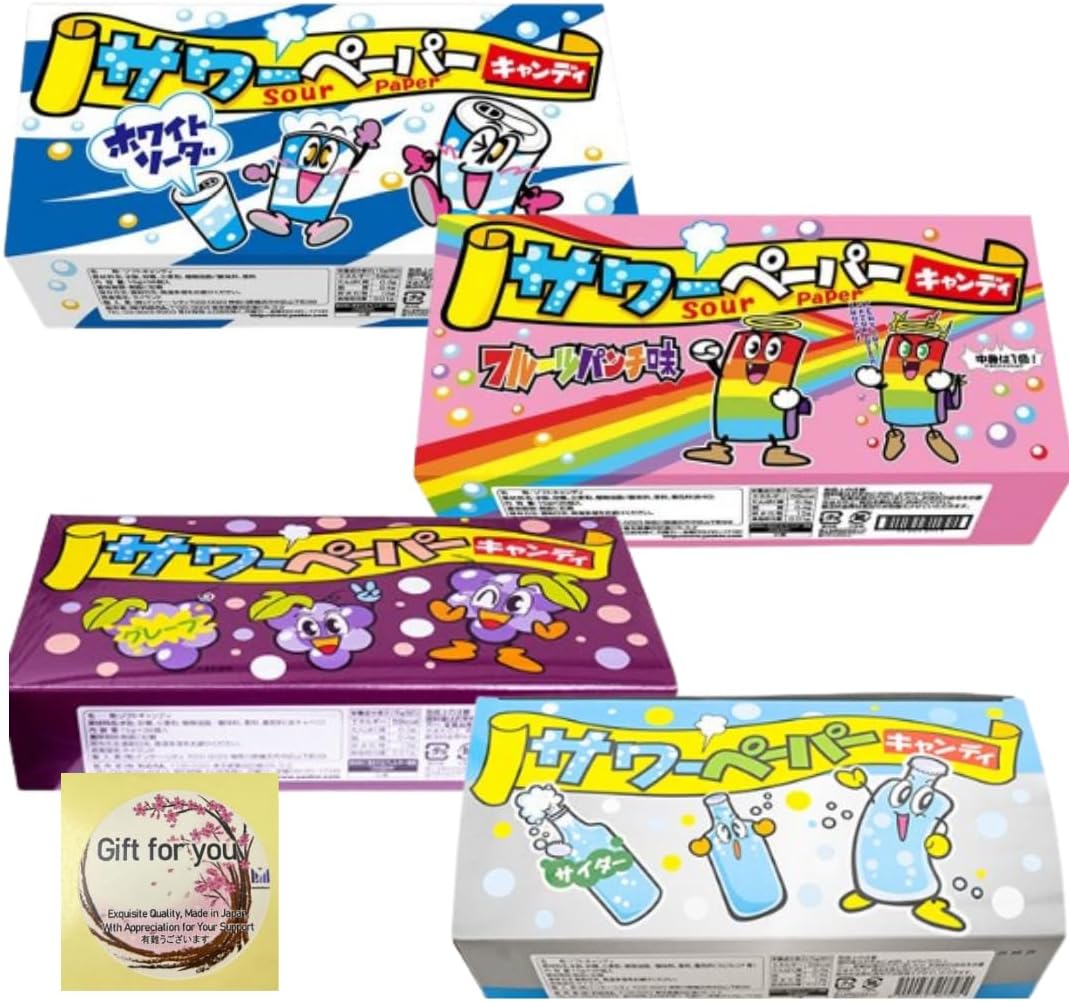 サワーペーパー キャンディ 計144個 1箱36個入り×4種セット フルーツパンチ ホワイトソーダ サイダー グレープ 駄菓子 グミ 詰め合わせ ソフトキャンディ ステッカーセット