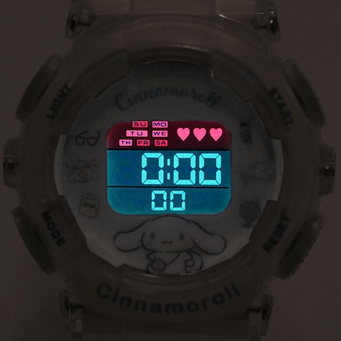 Sunflame CR3C0003-CNC Wristwatch, J-Axis Sanrio Cinnamorol, Digital Watch, Backlight, Alarm Function, For Girls, Clear