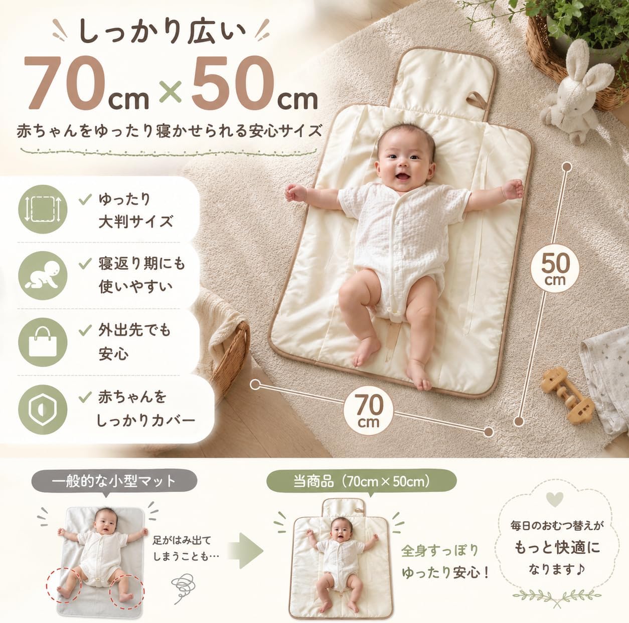 Diaper Changing Mat, Diaper Changing Sheet, Waterproof, Cotton, Gentle on Baby's Skin, Portable, Compact, Foldable, Cute (Off-White Squirrel), One Size Fits Most