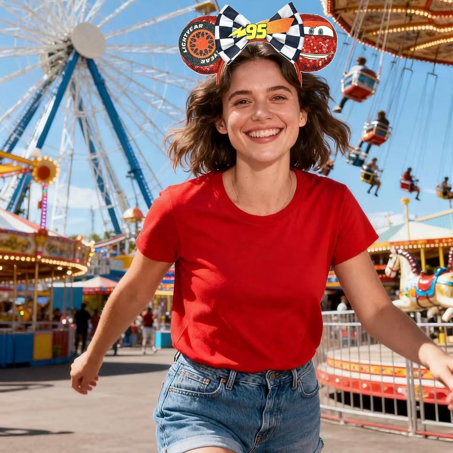 Diadema de Orejas de Ratón - Banda de Pelo para Orejas para Fiestas de Parque Temático, Accesorios de Disfraz para Cosplay para Mujeres Adultas (Rojo)