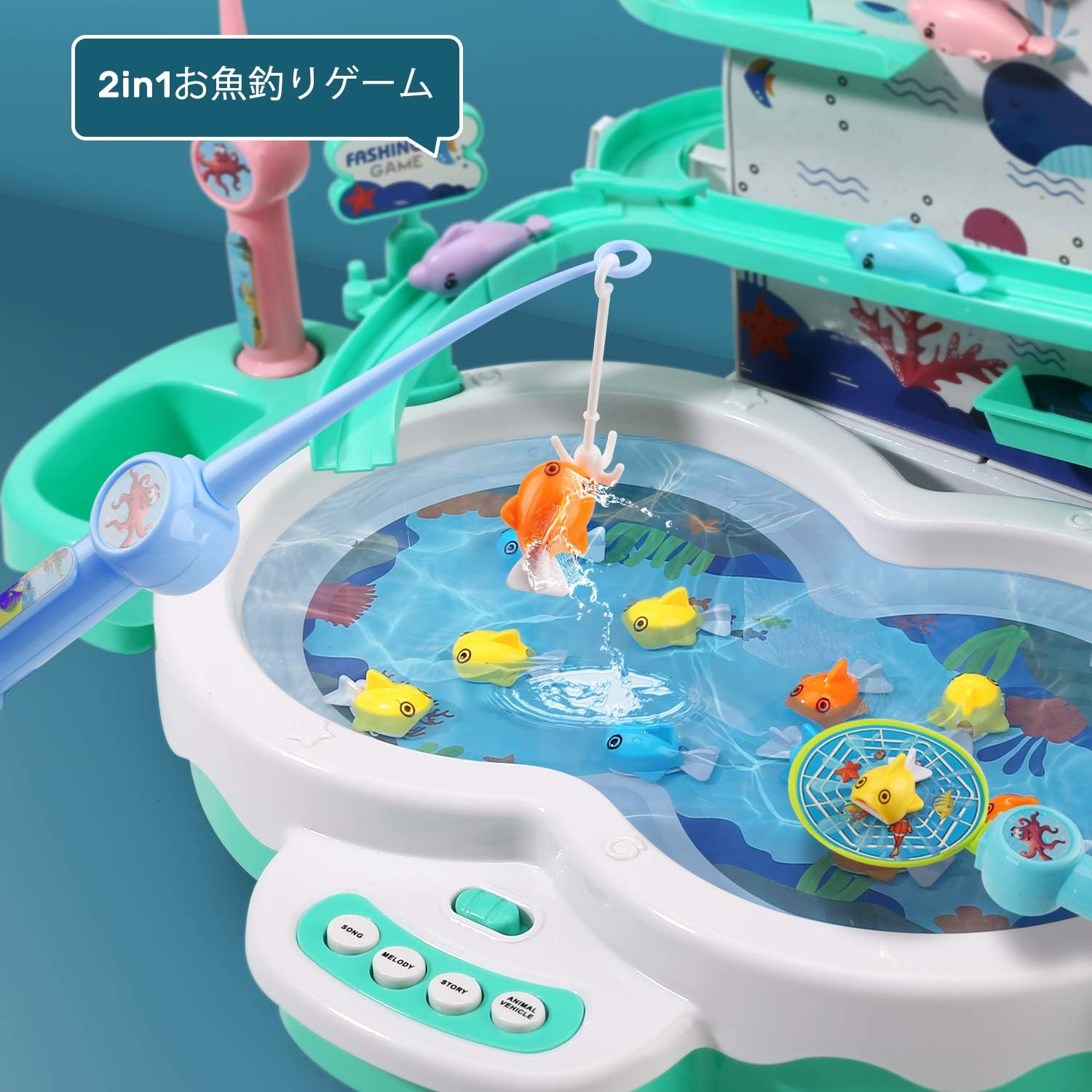 Cute Stone Fishing Game 2in1 Fishing Toy Educational Toy Water Play Toy Magnetic Fishing Fishing Play Indoor Game with Music Tabletop Game Unisex Suitable for Boys and Girls Entrance Celebration