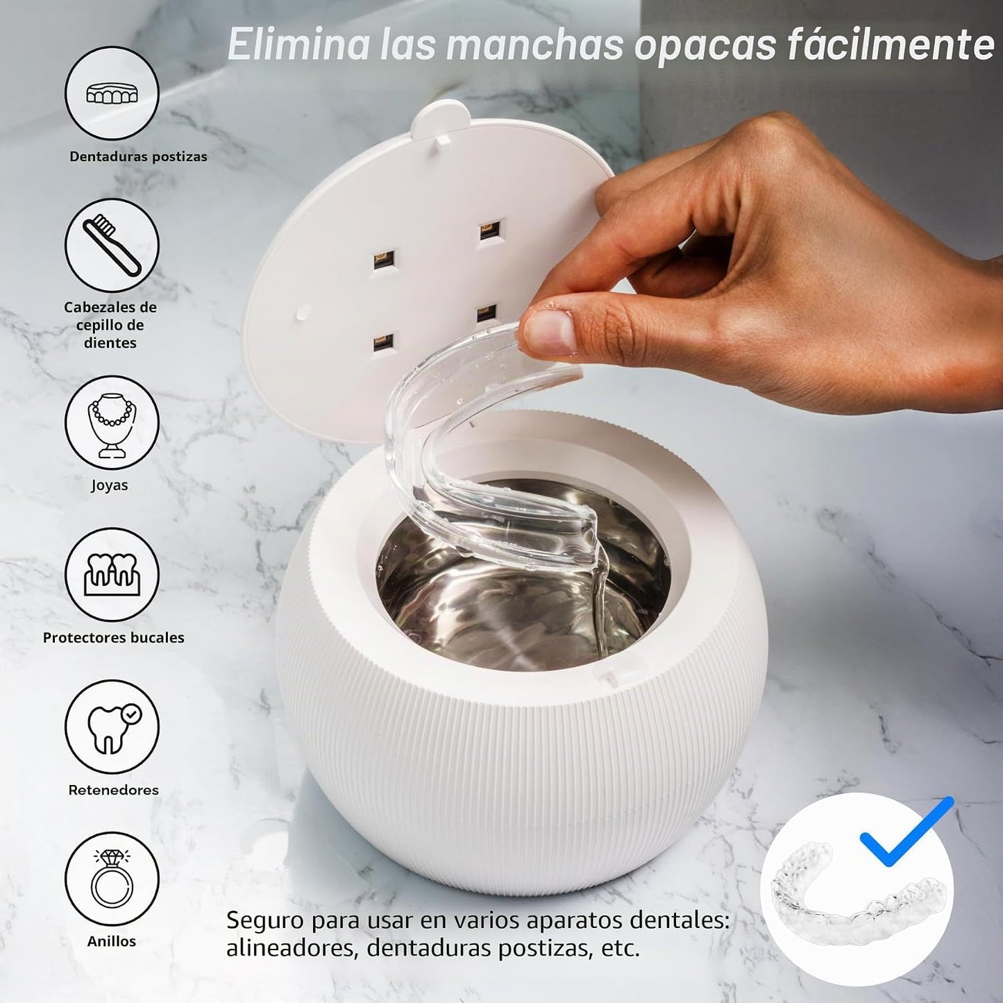 Swissker by Swissklip ShinePod - Cápsula de limpieza dental ultrasónica | Máquina de limpieza ultrasónica de retenedores | Limpiador de protector bucal | Limpiador de protector nocturno | Limpiador de